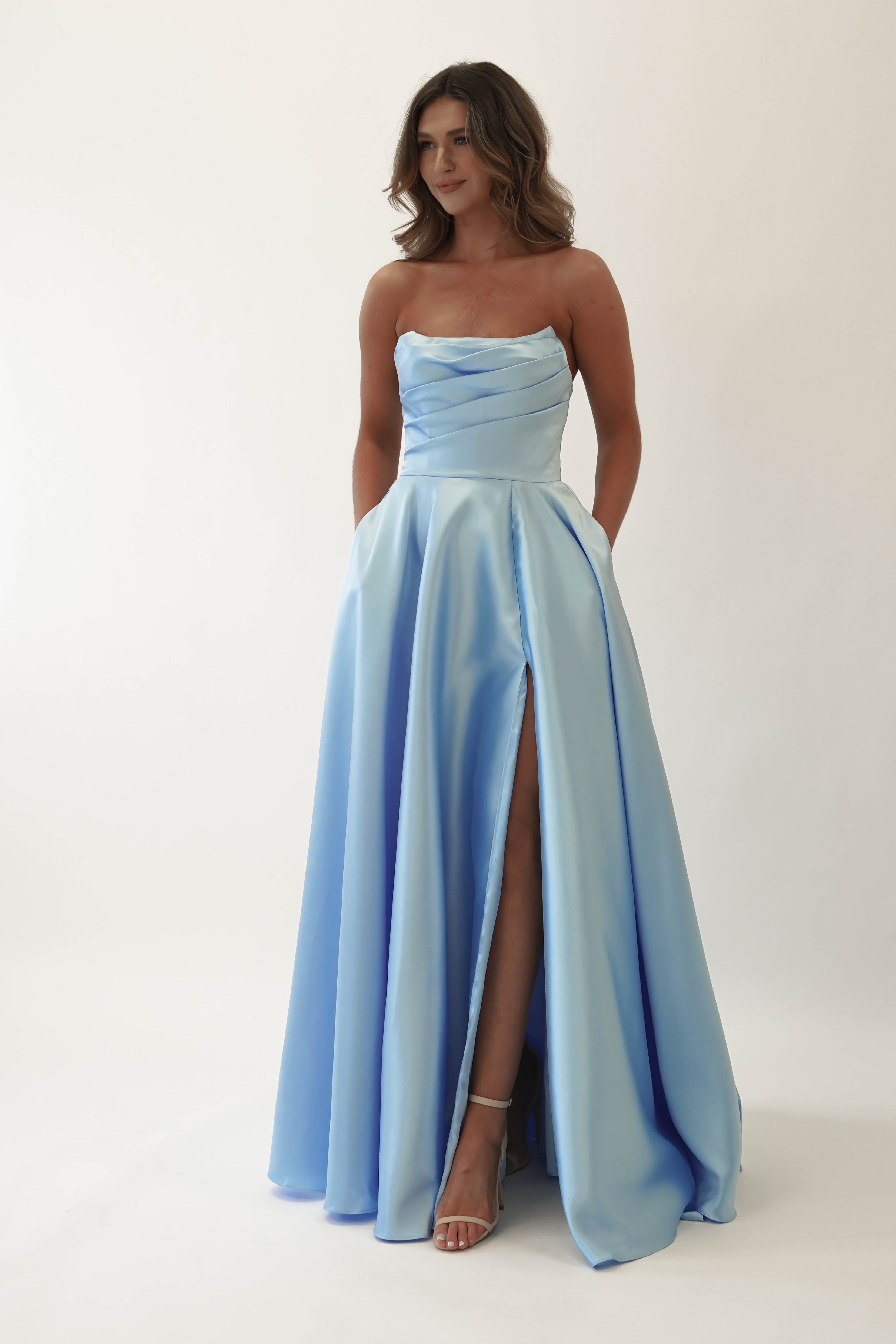 Miya Corset A-Line Satin Gown | Blue