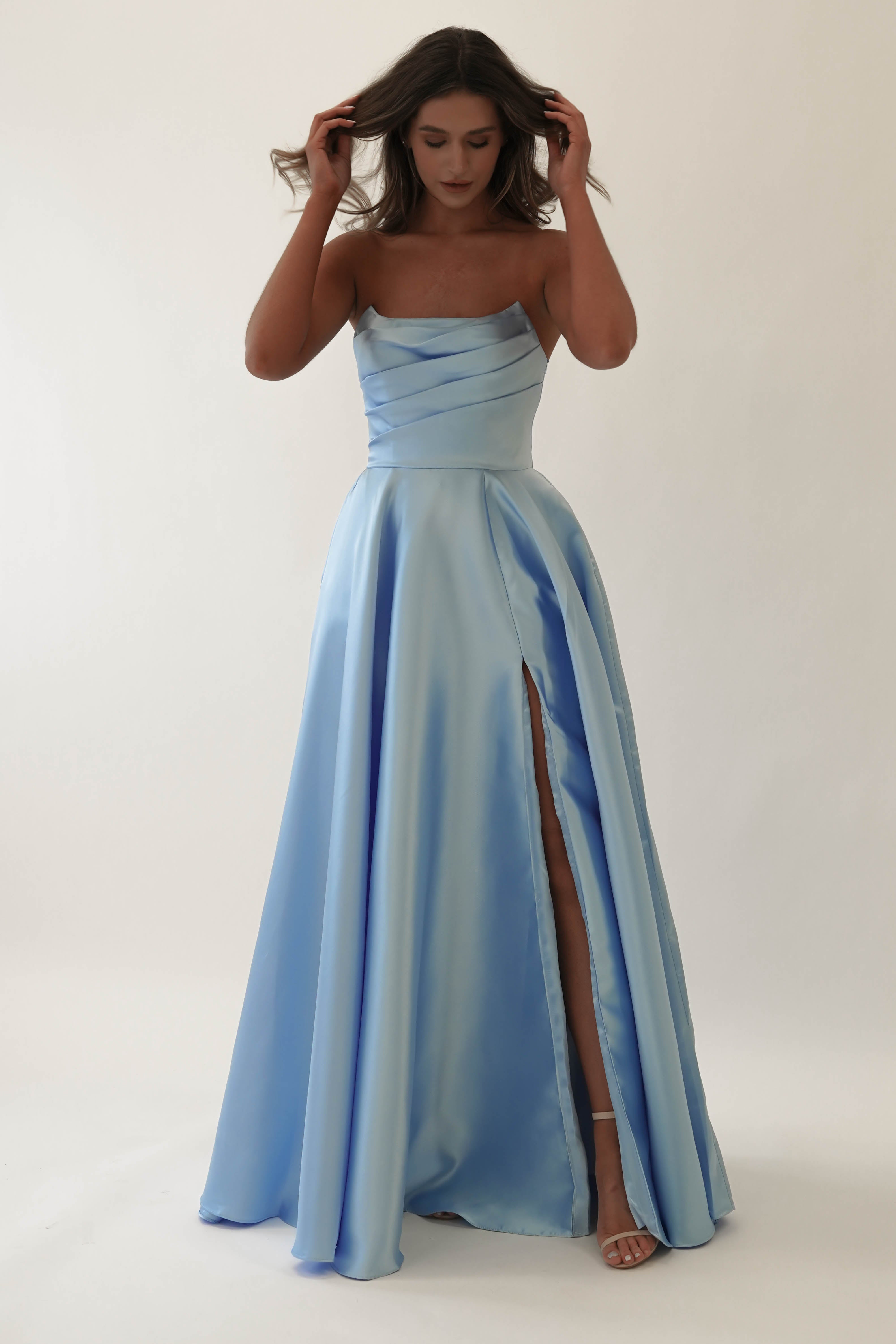 Miya Corset A-Line Satin Gown | Blue