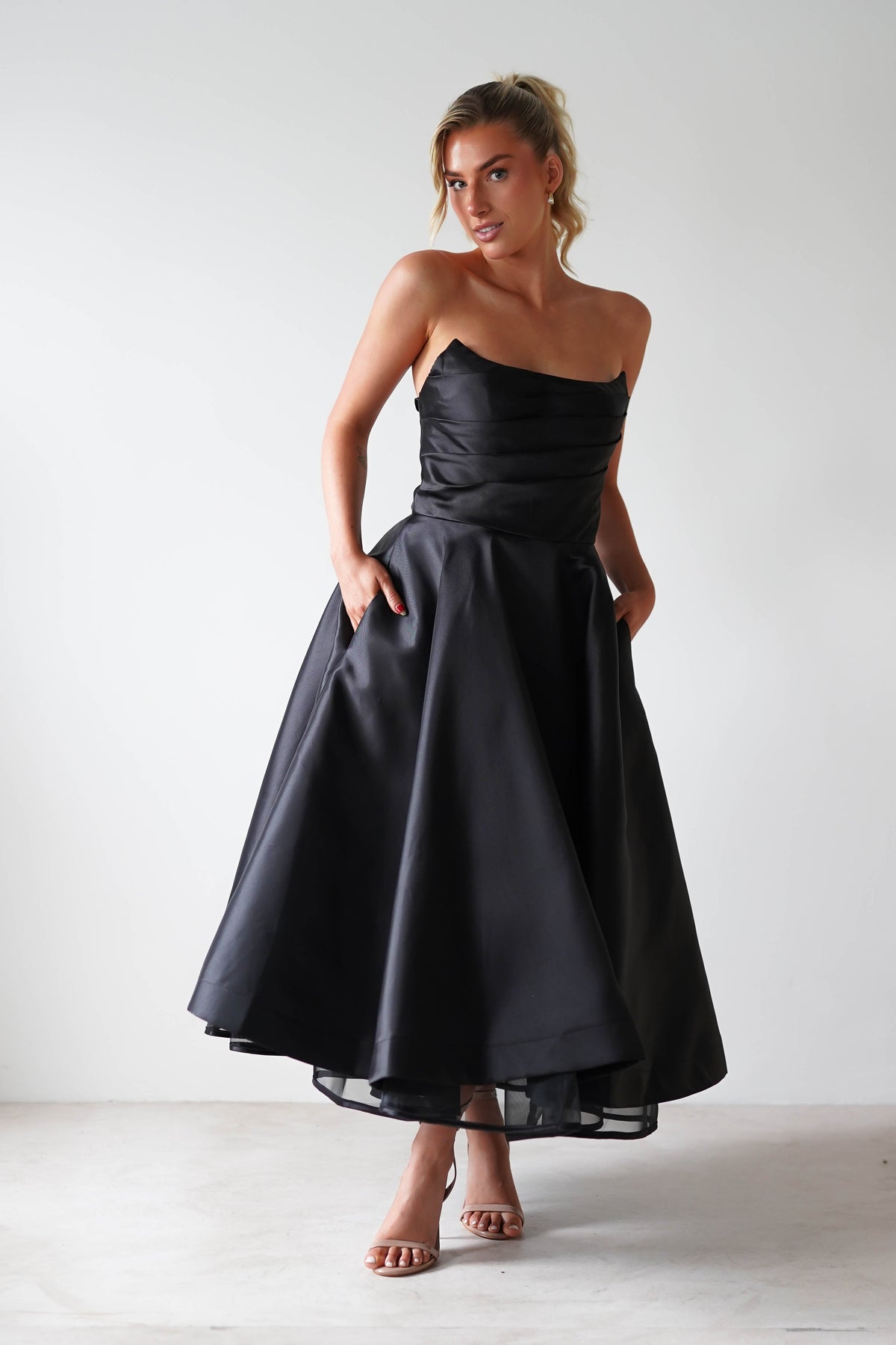 Madison A-Line Midi Dress Black | Wedding Guest Dress | A-Line