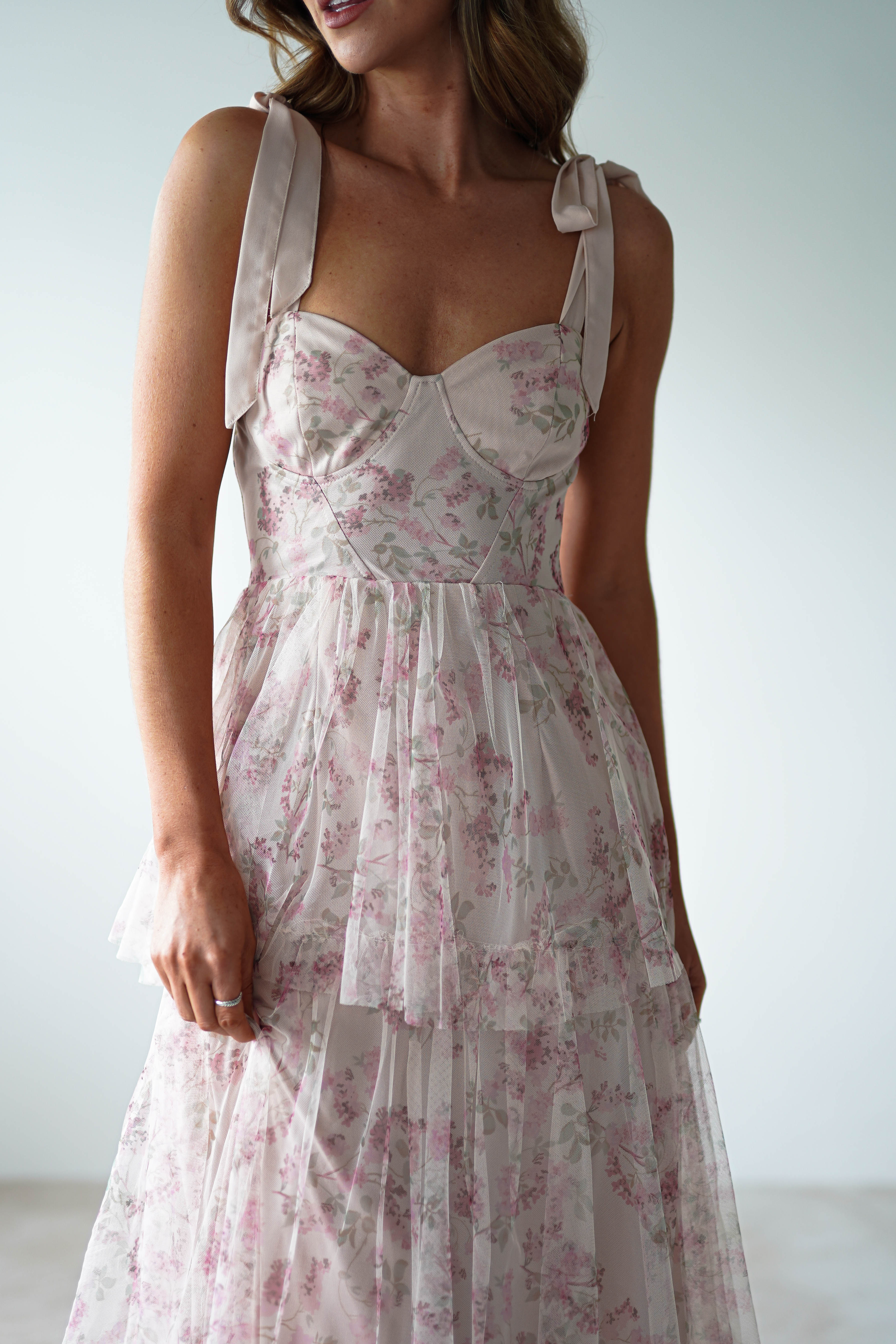 Maribella Tulle Floral Maxi Dress | Cream