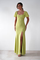Preston Flutter Sleeve Maxi Dress Lime Green | Wedding Guest Dress | Maxi | Oh Hello Clothing