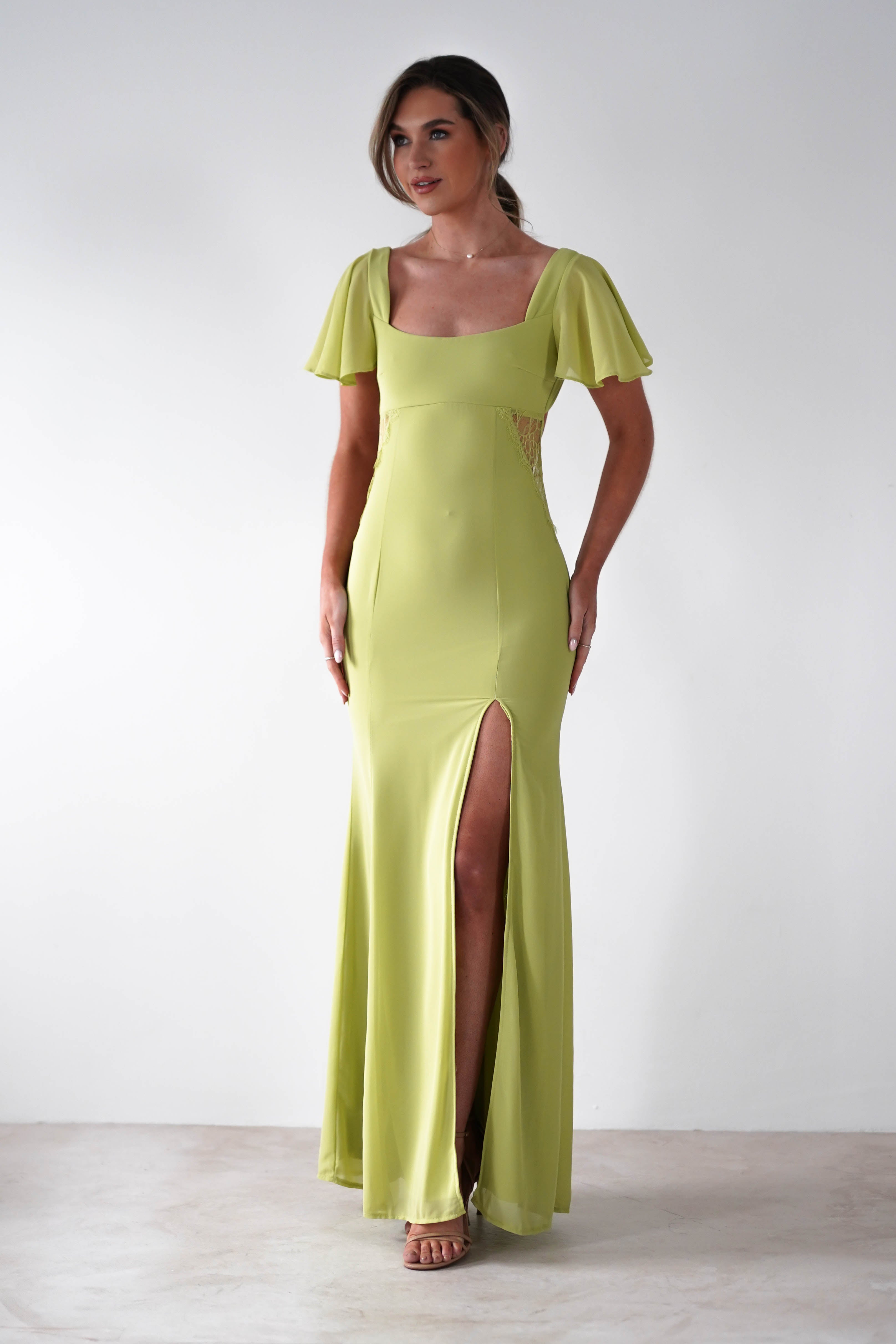 Preston Flutter Sleeve Maxi Dress | Lime Green