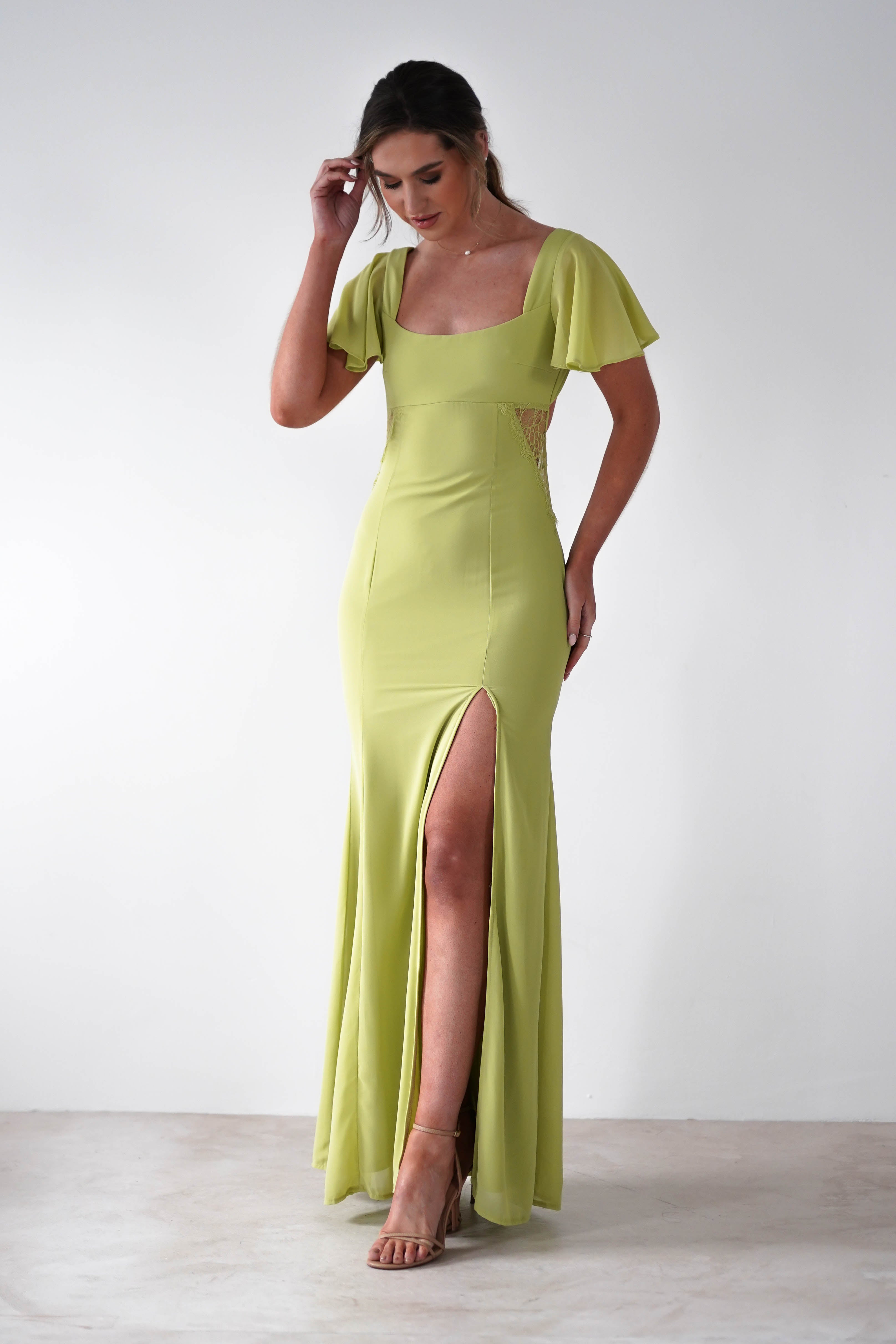 Preston Flutter Sleeve Maxi Dress | Lime Green