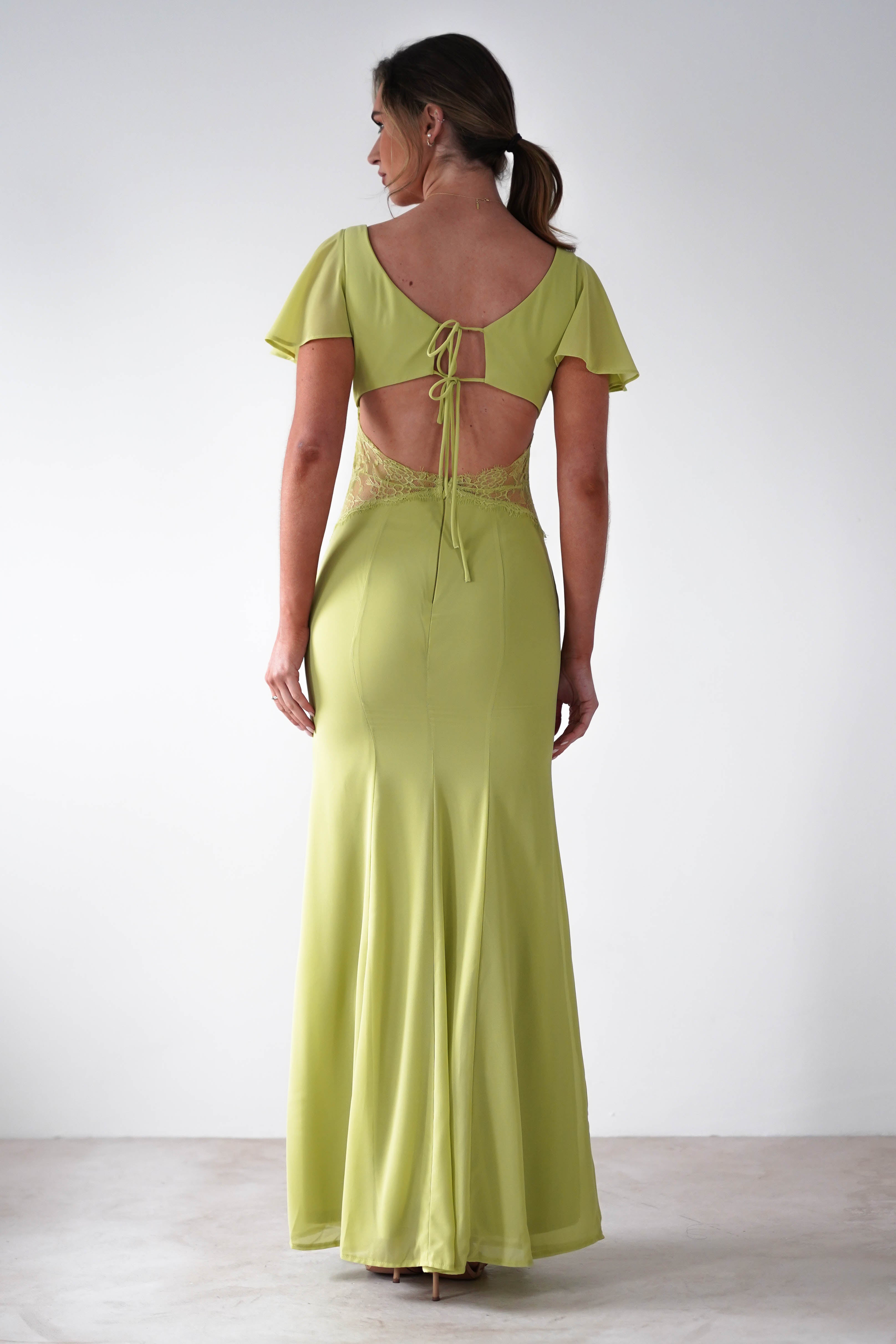 Preston Flutter Sleeve Maxi Dress | Lime Green