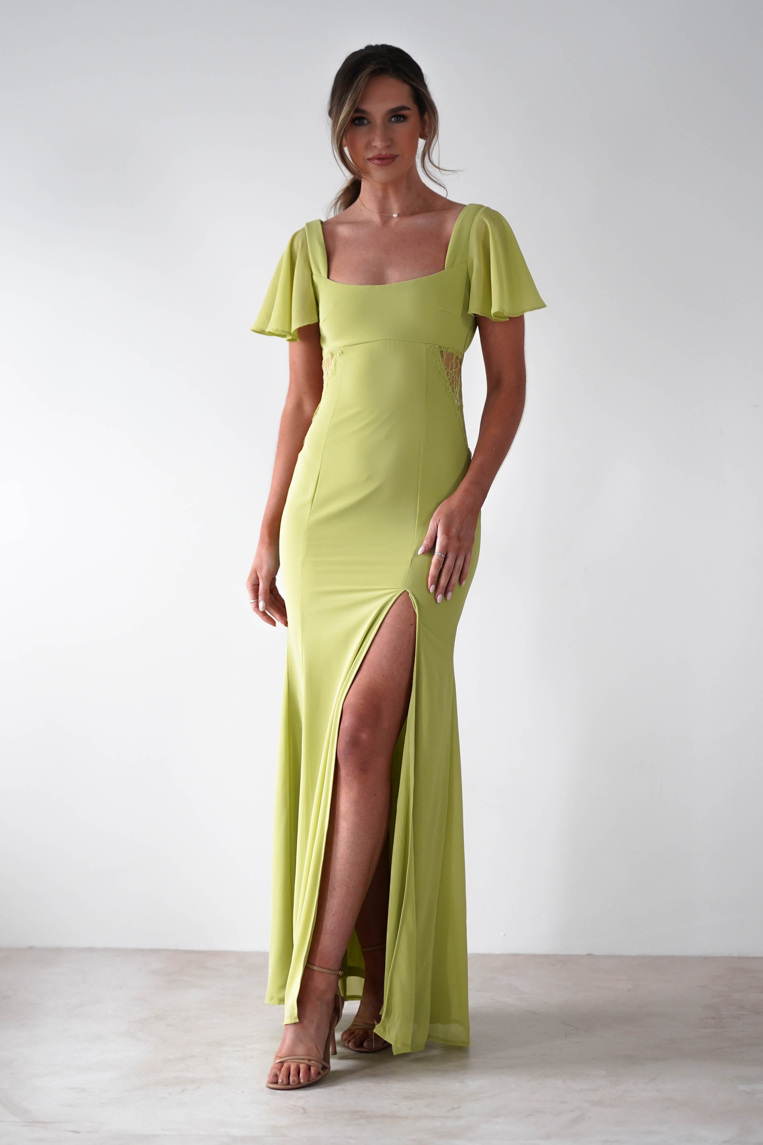 Preston Flutter Sleeve Maxi Dress | Lime Green