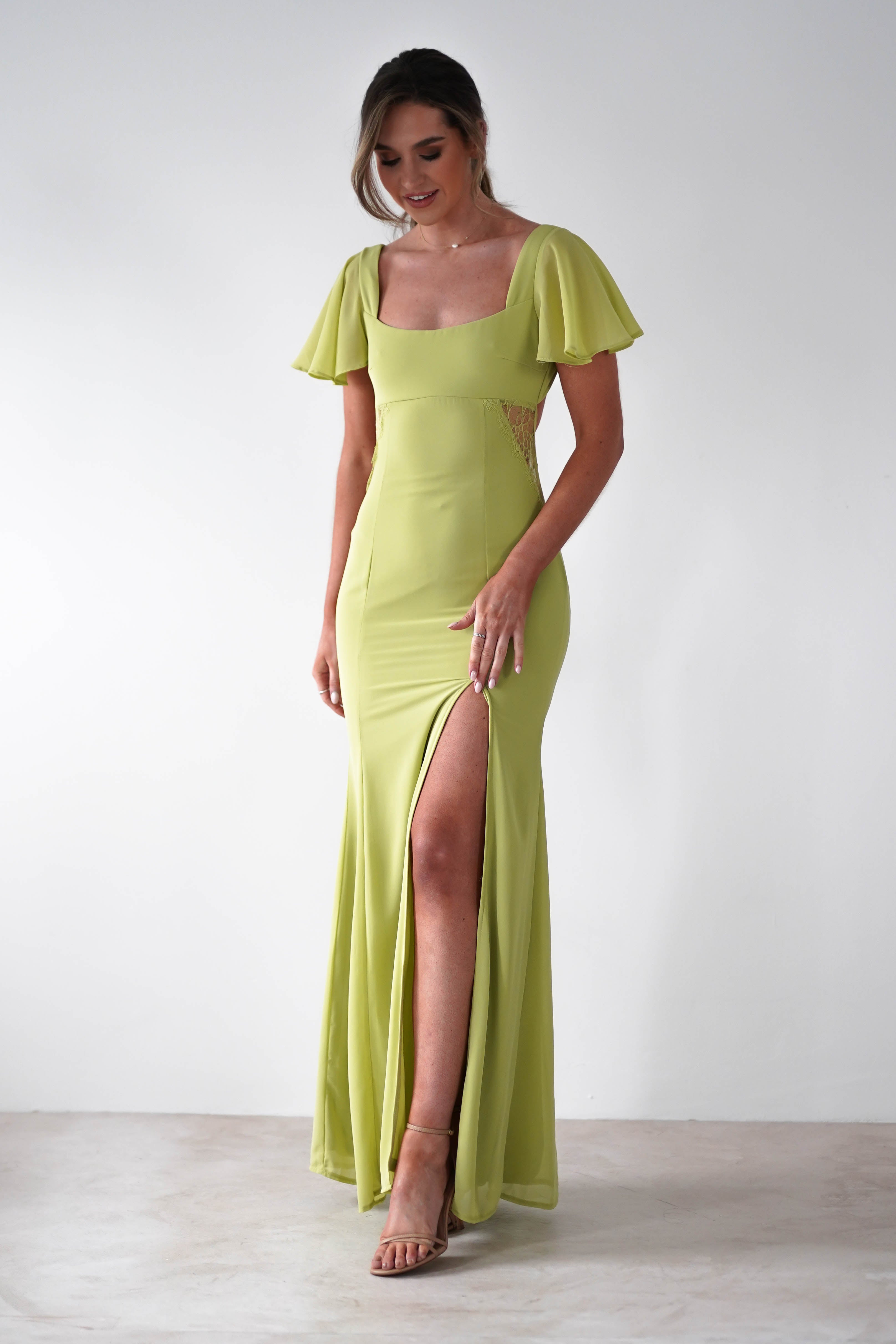 Preston Flutter Sleeve Maxi Dress | Lime Green