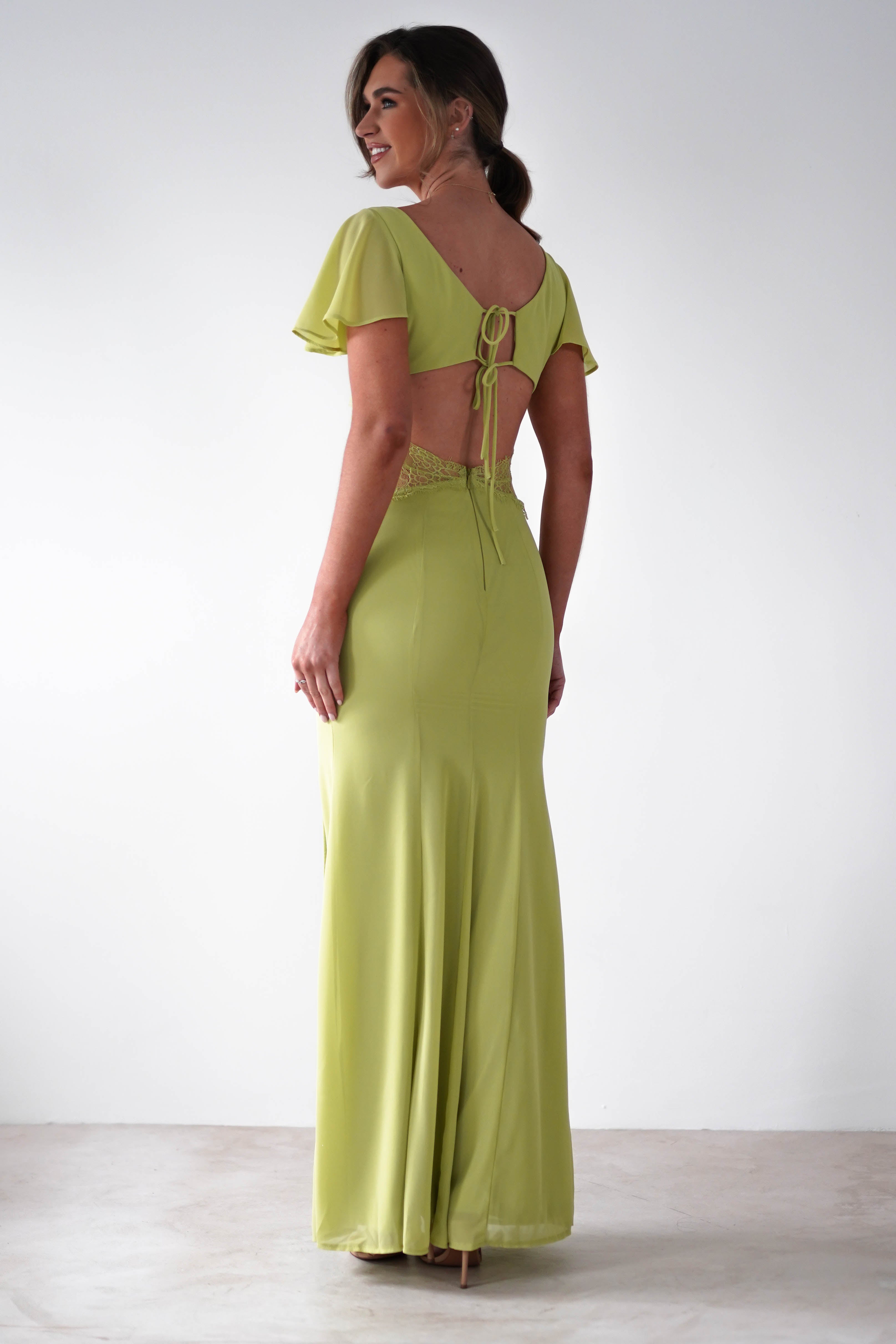 Preston Flutter Sleeve Maxi Dress | Lime Green