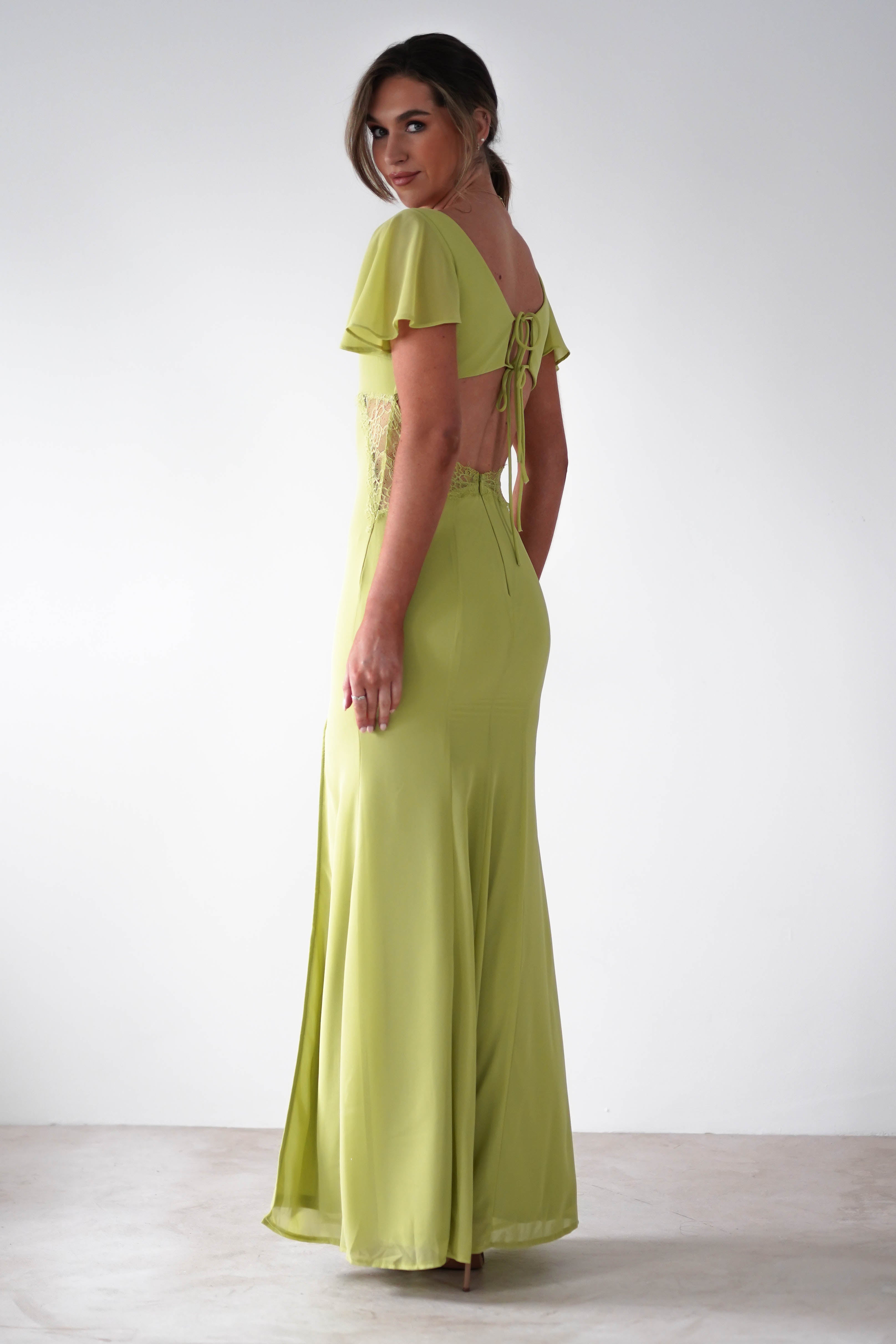 Preston Flutter Sleeve Maxi Dress | Lime Green