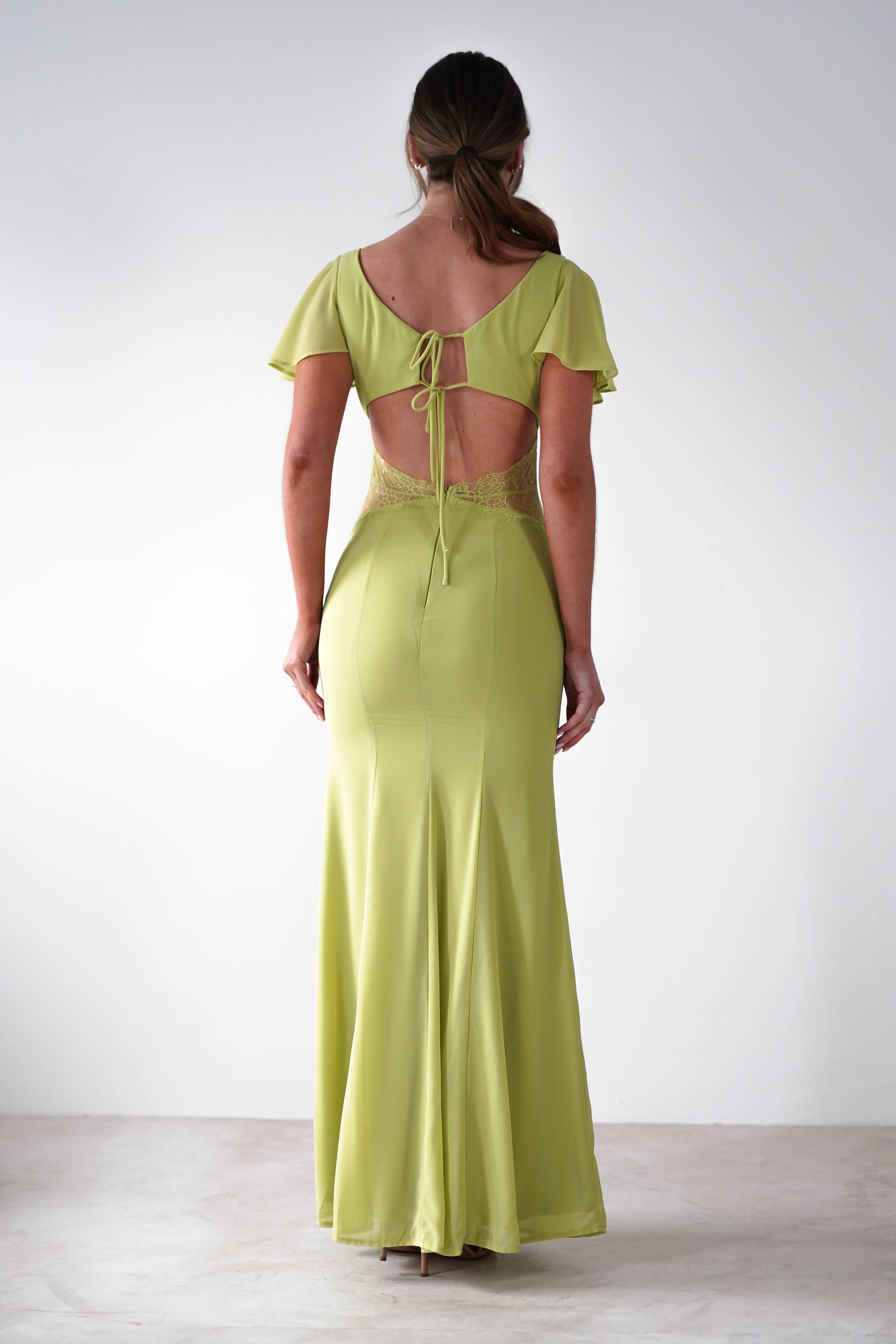 Preston Flutter Sleeve Maxi Dress | Lime Green