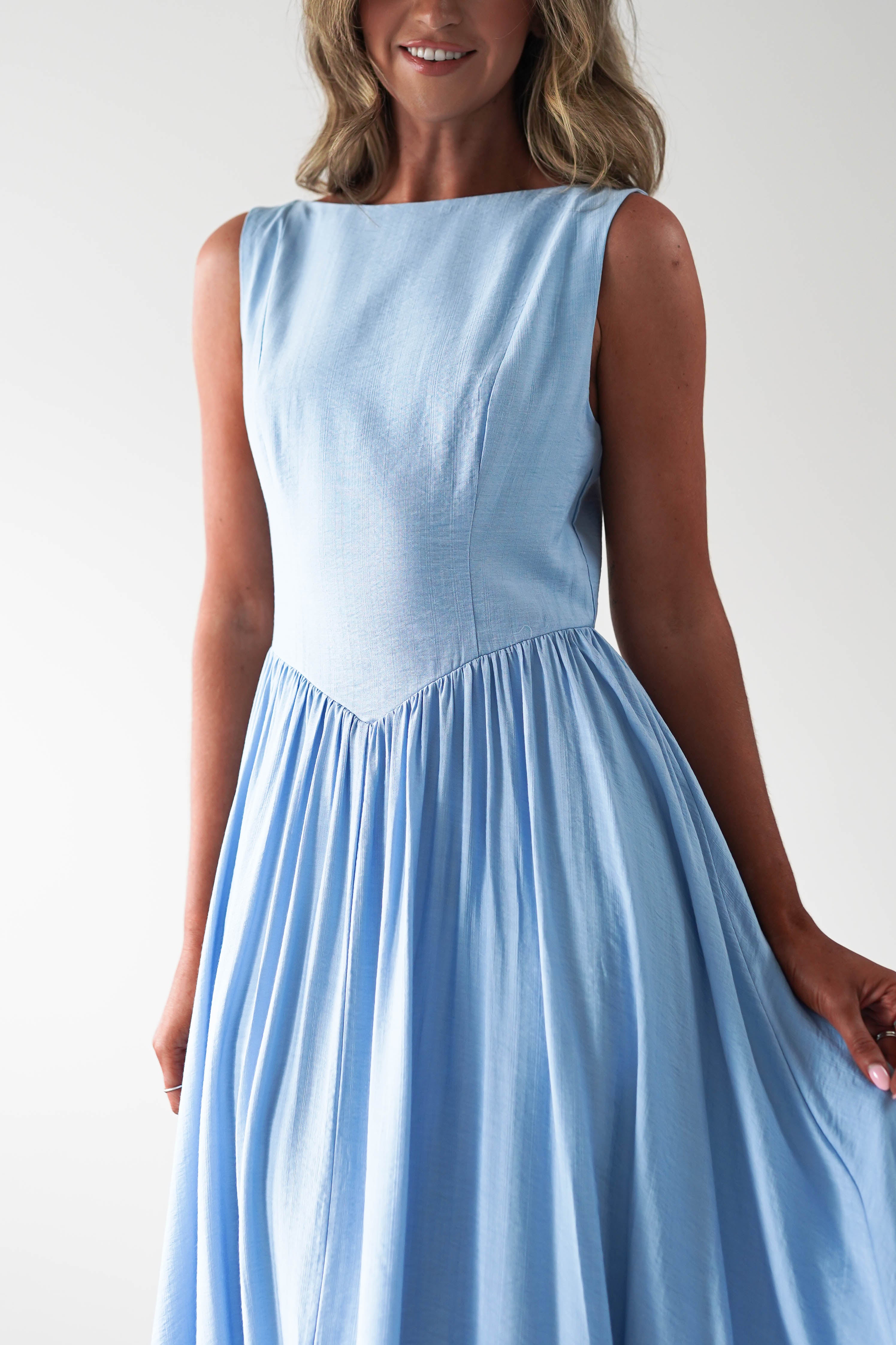 Monroe Skater Midaxi Dress | Blue | Oh Hello Clothing | XS (6)