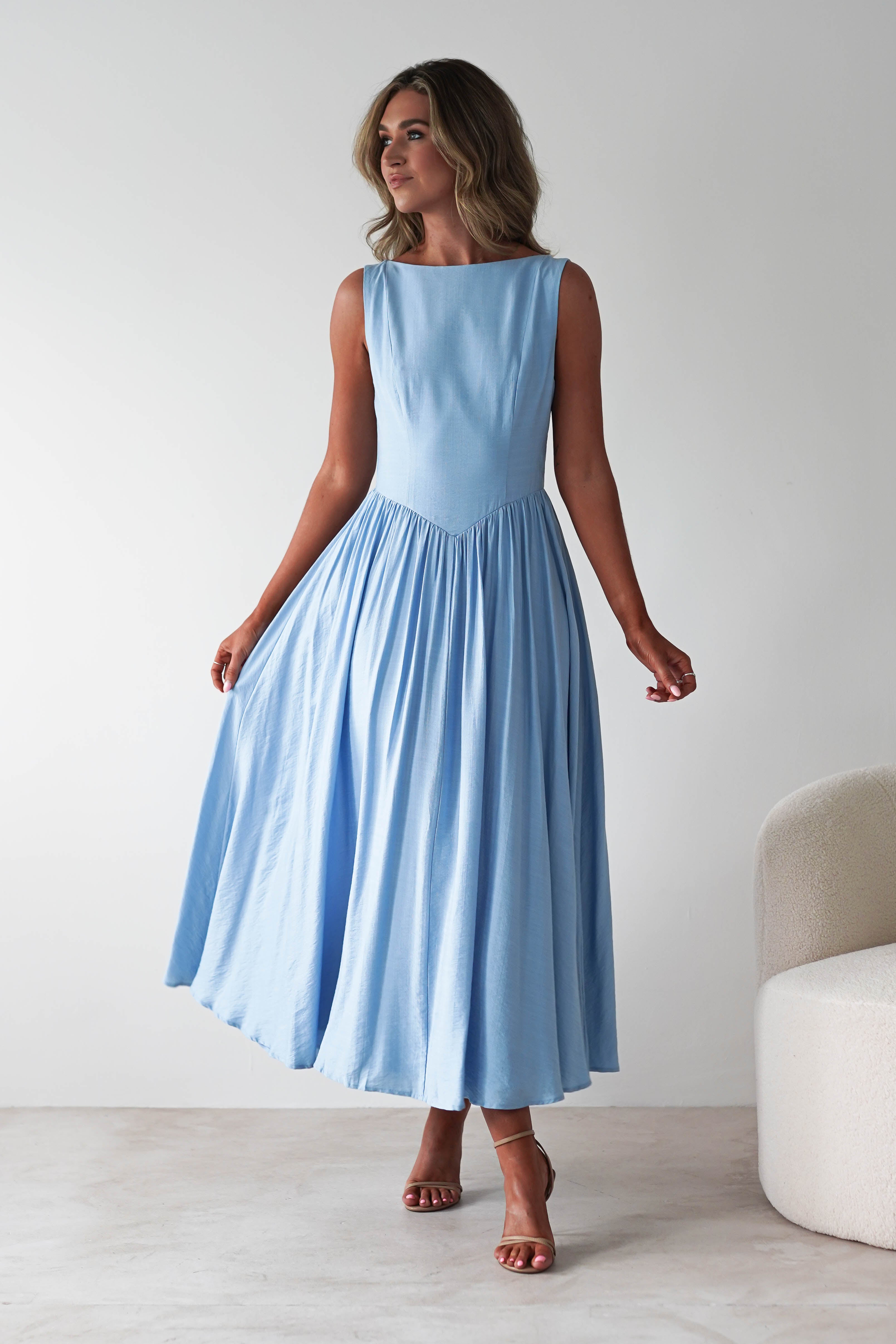 Monroe Skater Midaxi Dress | Blue | Oh Hello Clothing | XS (6)