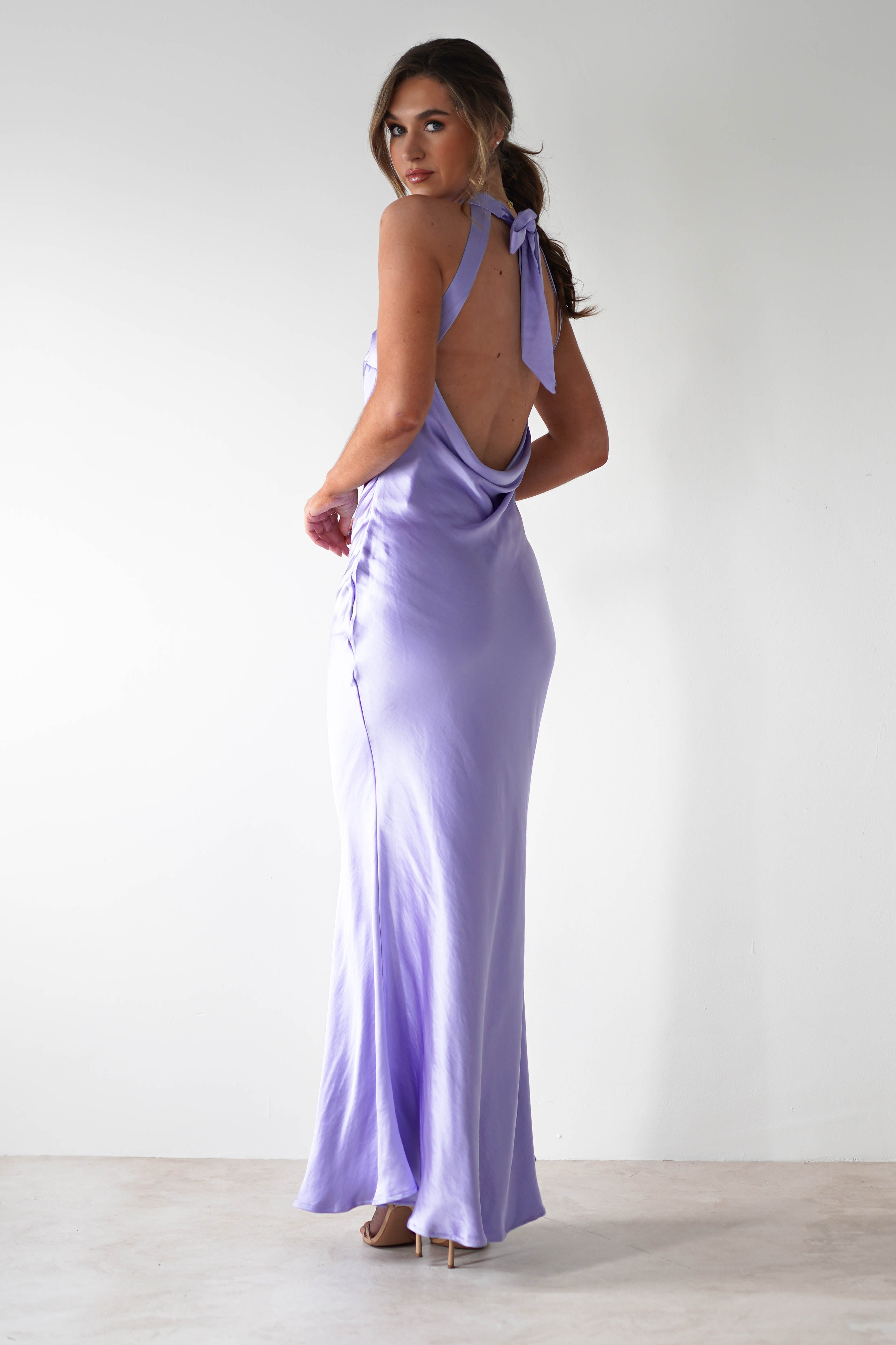 Natalia Soft Satin Maxi Dress | Lavendar