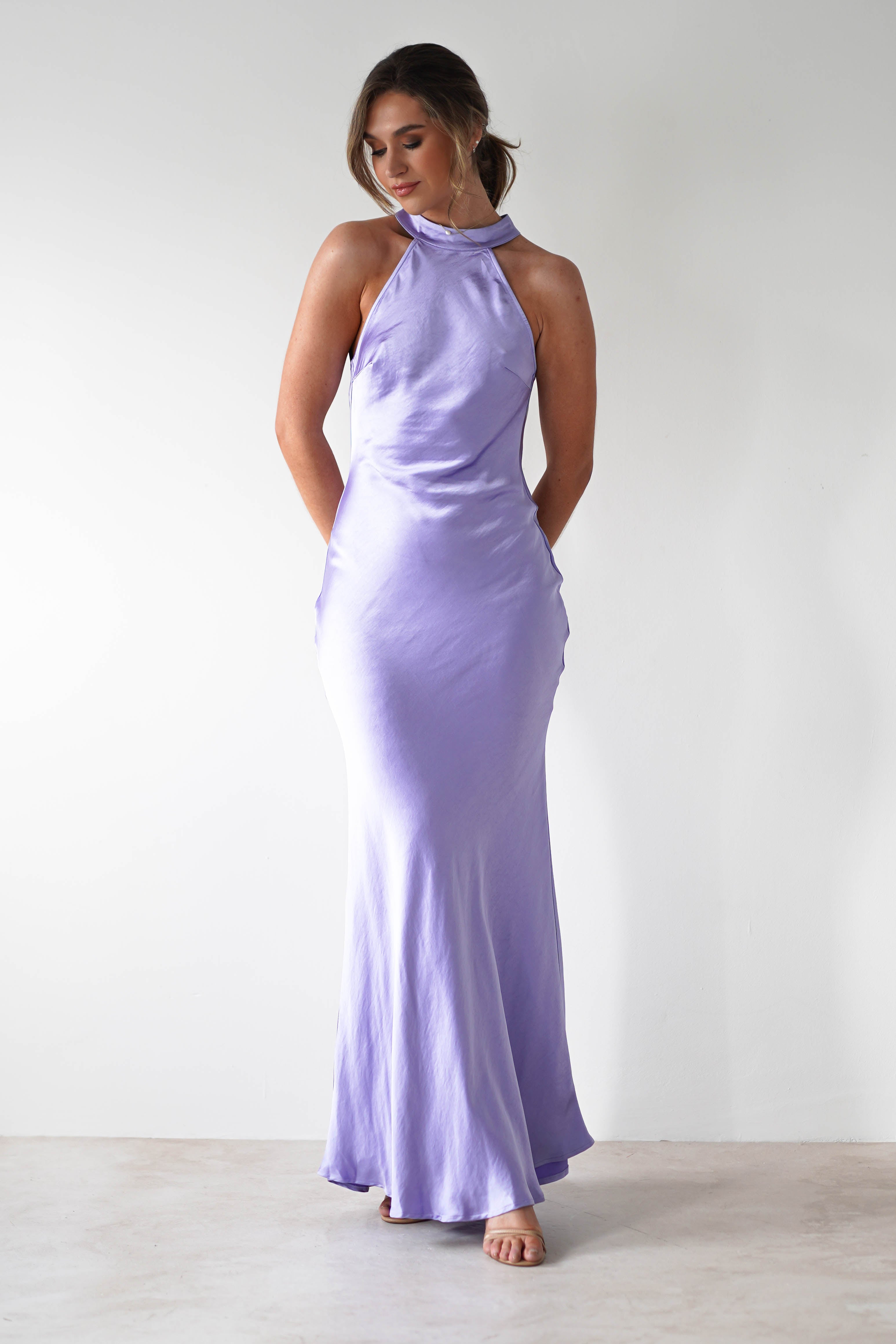 Natalia Soft Satin Maxi Dress | Lavendar