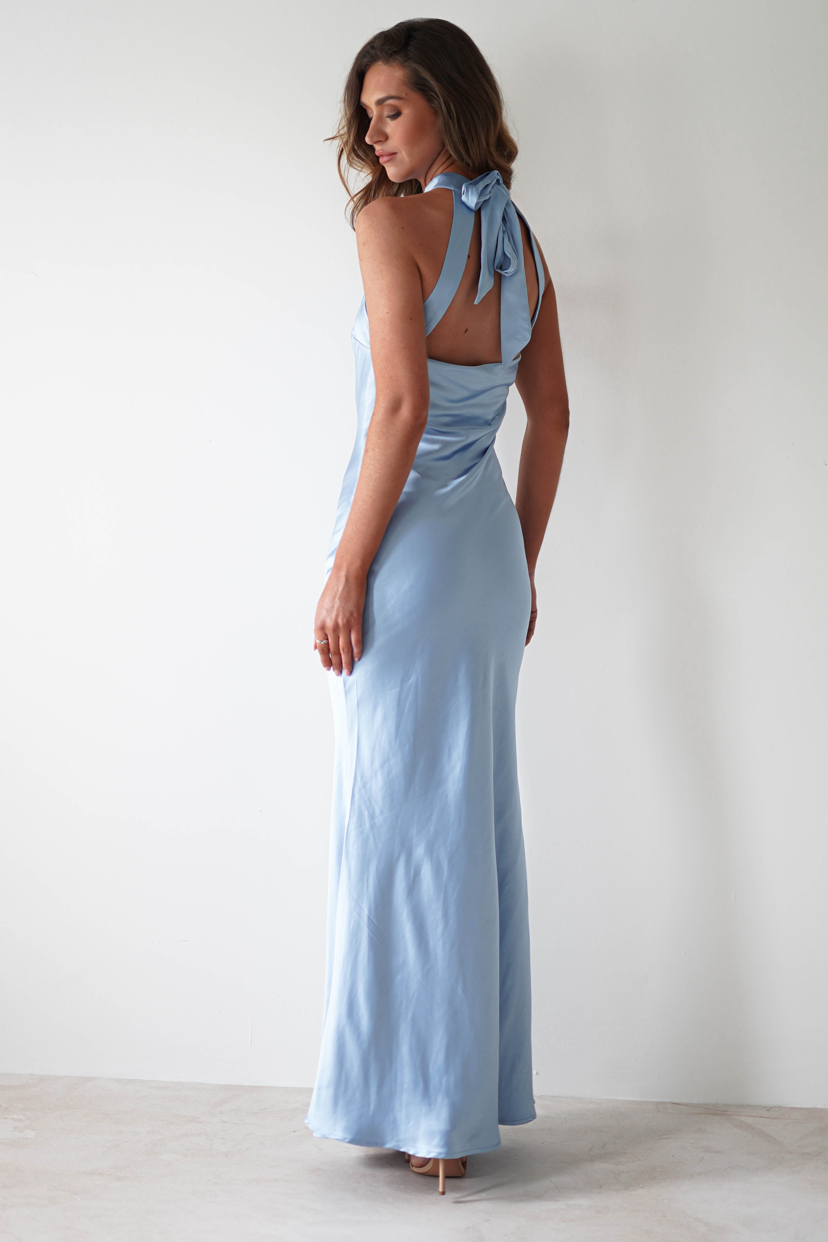 Natalia Soft Satin Maxi Dress | Blue