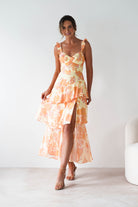 Allie Ruffle Floral Maxi Dress Yellow/Peach | Wedding Guest Dress | Maxi | Oh Hello Clothing