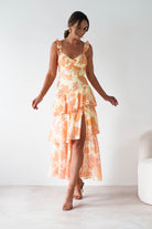Allie Ruffle Floral Maxi Dress Yellow/Peach | Wedding Guest Dress | Maxi | Oh Hello Clothing