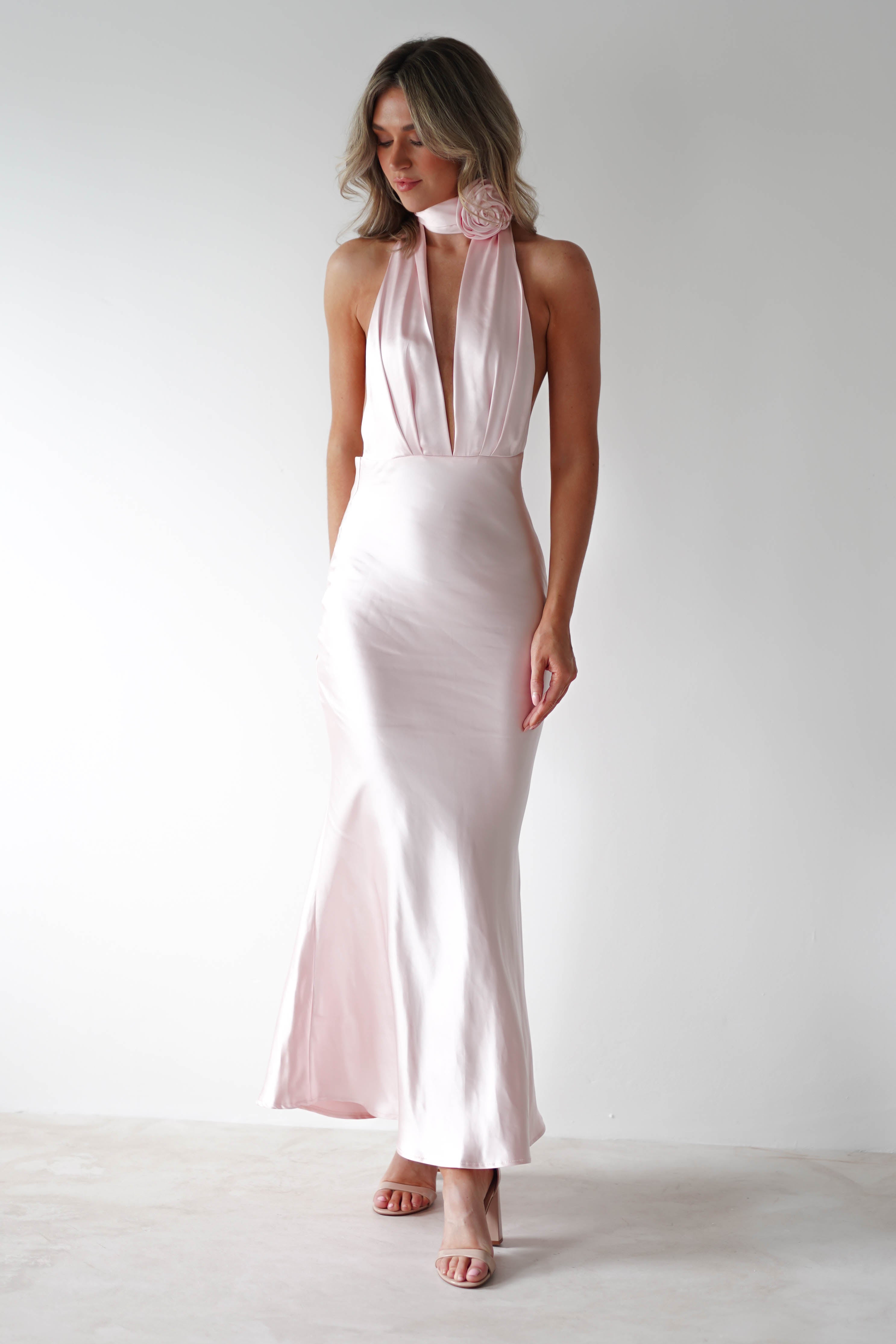 Kaylah Soft Satin Maxi Dress | Pearl Pink