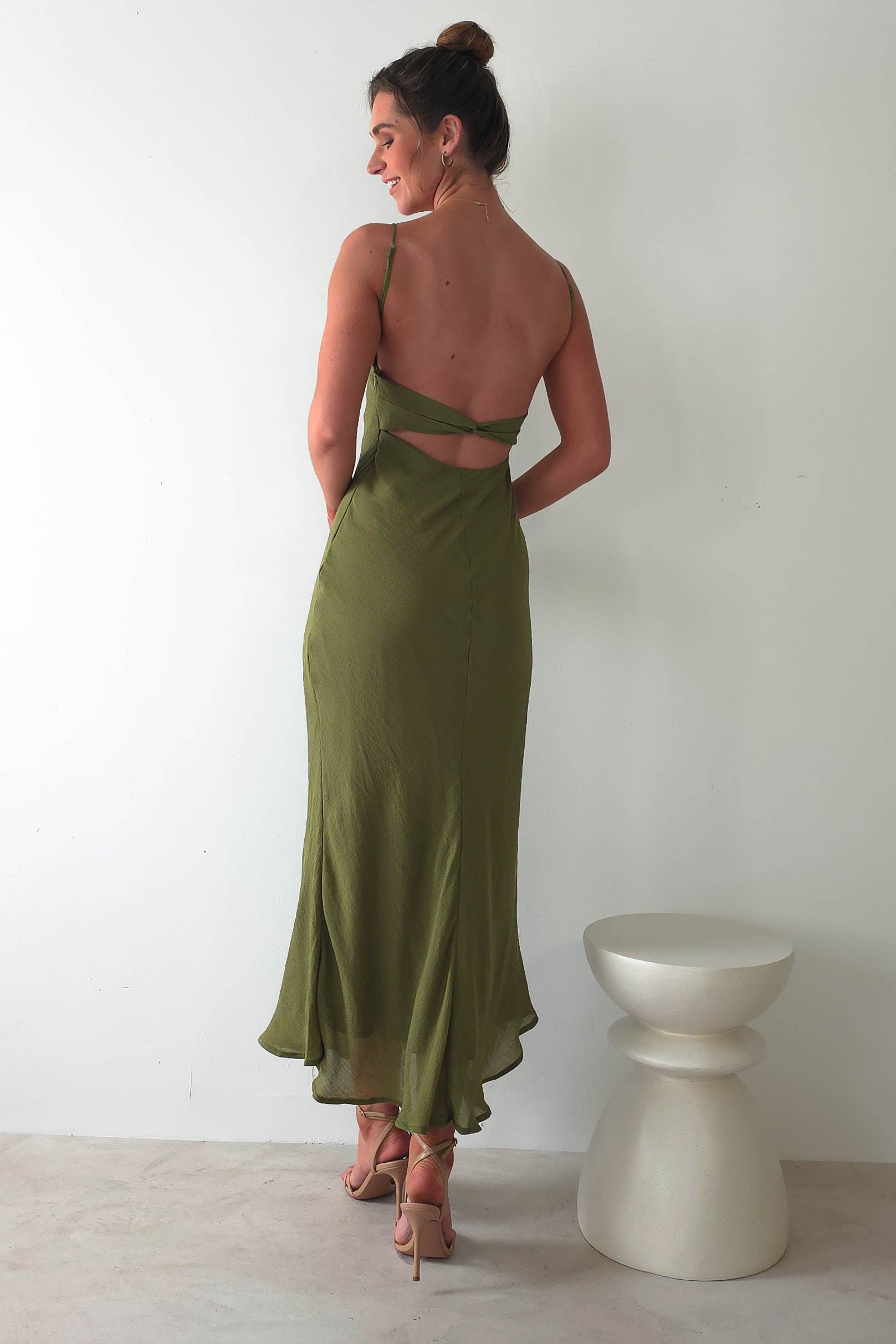 Maya Low Back Midaxi Dress | Olive