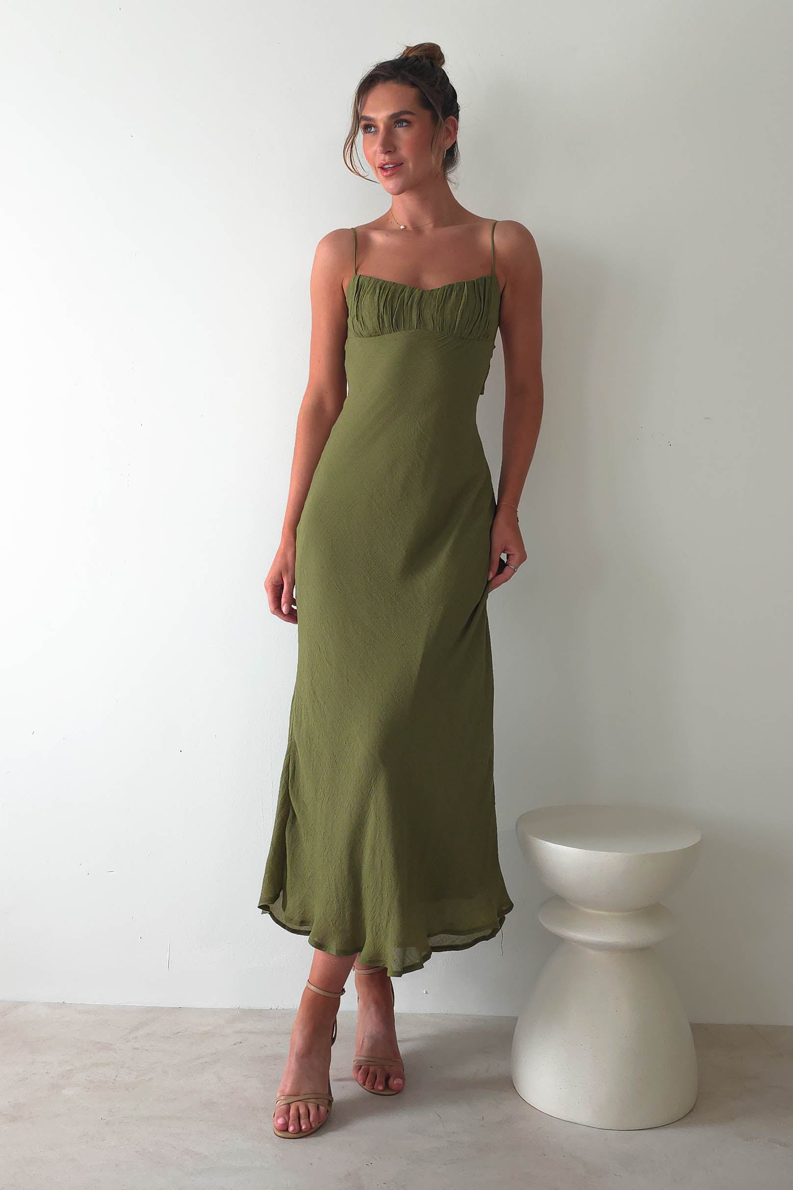 Maya Low Back Midaxi Dress | Olive