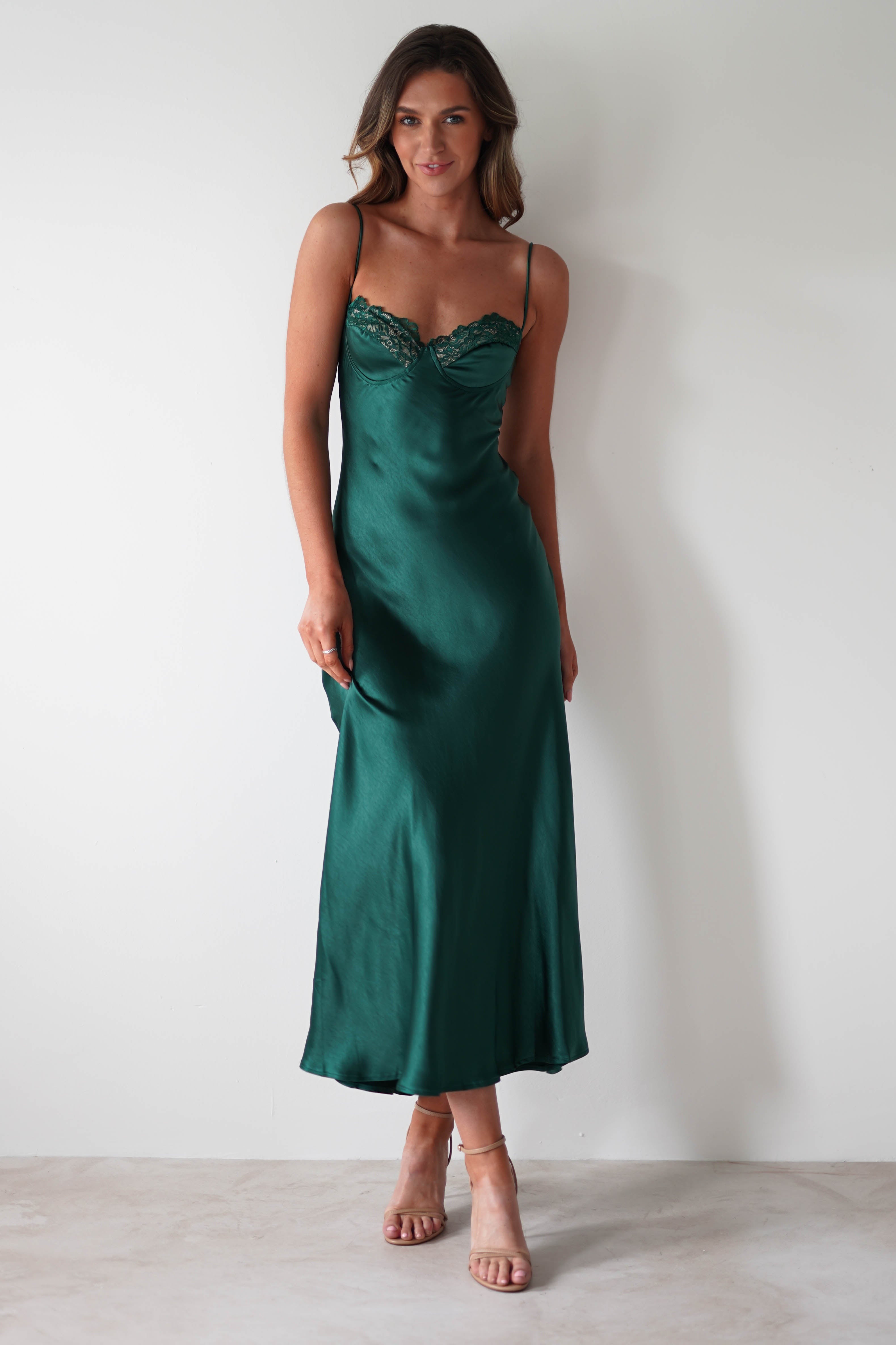 Ricci Soft Satin Maxi Dress | Forest Green