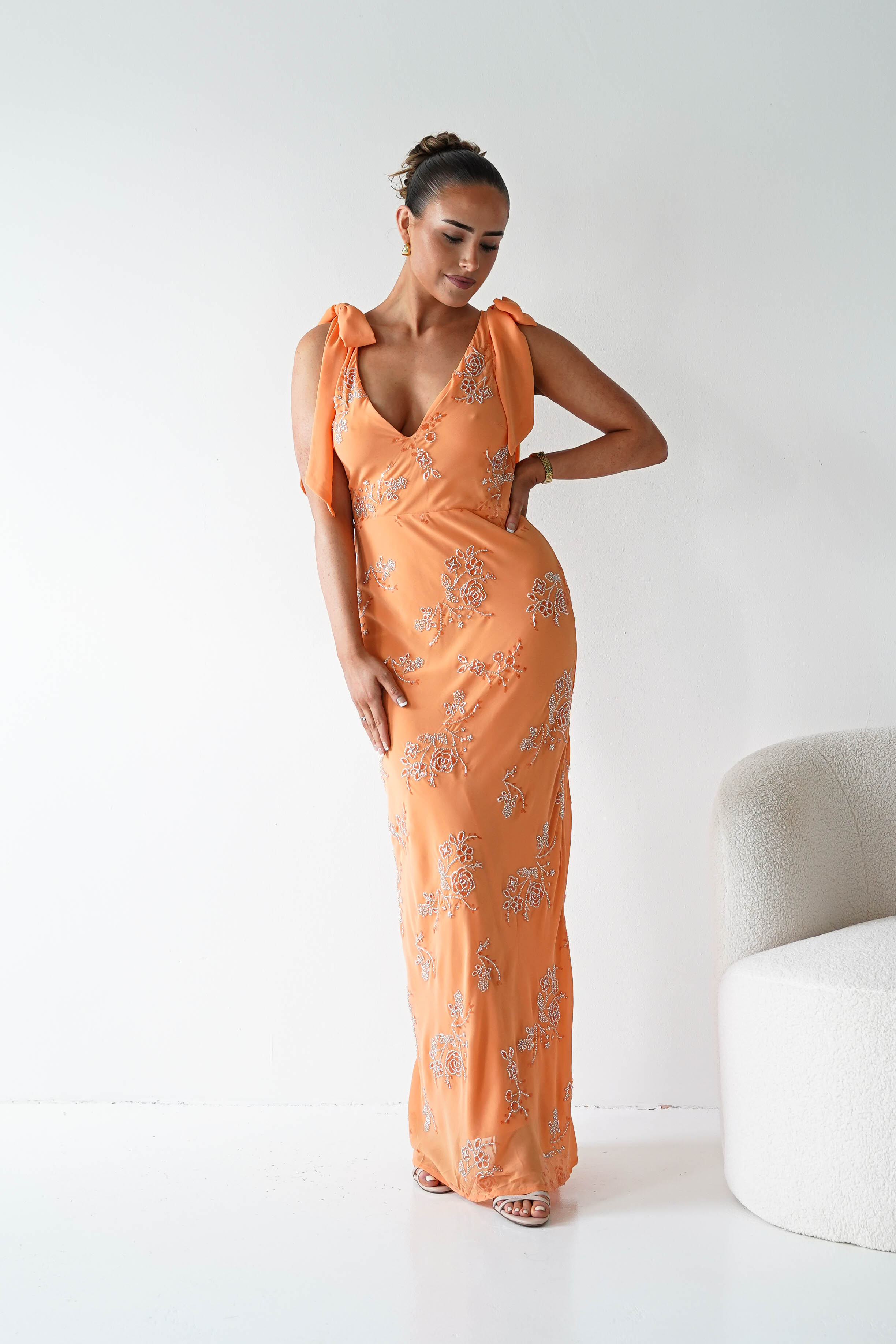 Oh Hello Clothing Women > Clothing > Dresses 1*DONE-Noah Floral Embellished Maxi Dress | ORANGE