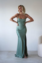 Elsa Matte Satin Maxi Gown | Olive | Debs & Prom | Formal Gown | Oh Hello Clothing