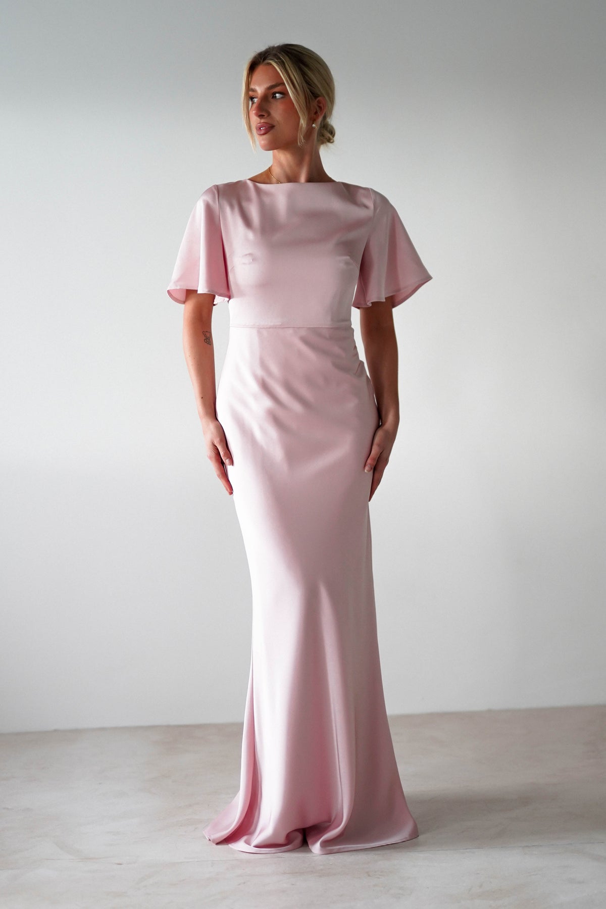 olivia bridesmaid dress Matte Satin Maxi | Periwinkle Blue COLOR:Navy/Rosegold Small (full) 61 in SID-D30282 Black Pencil Mini Dress