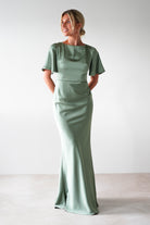 Olivia Matte Satin Maxi Dress | Olive | Bridesmaid Dress | Oh Hello Clothing