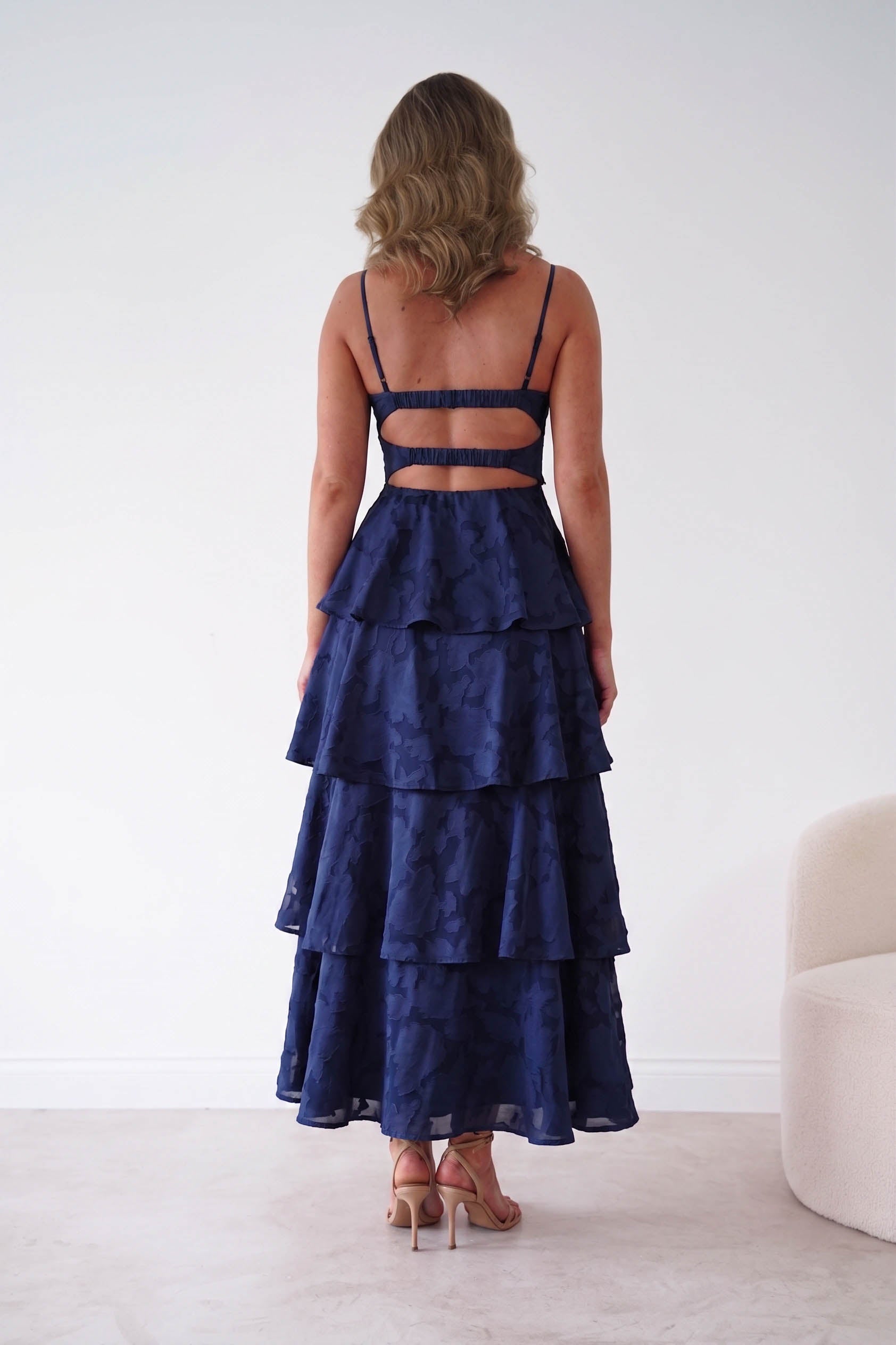 Oh Hello Clothing Women > Clothing > Dresses 1*DONE- Patsy Floral Jacquard Tiered Maxi Dress | NAVY(Copy)