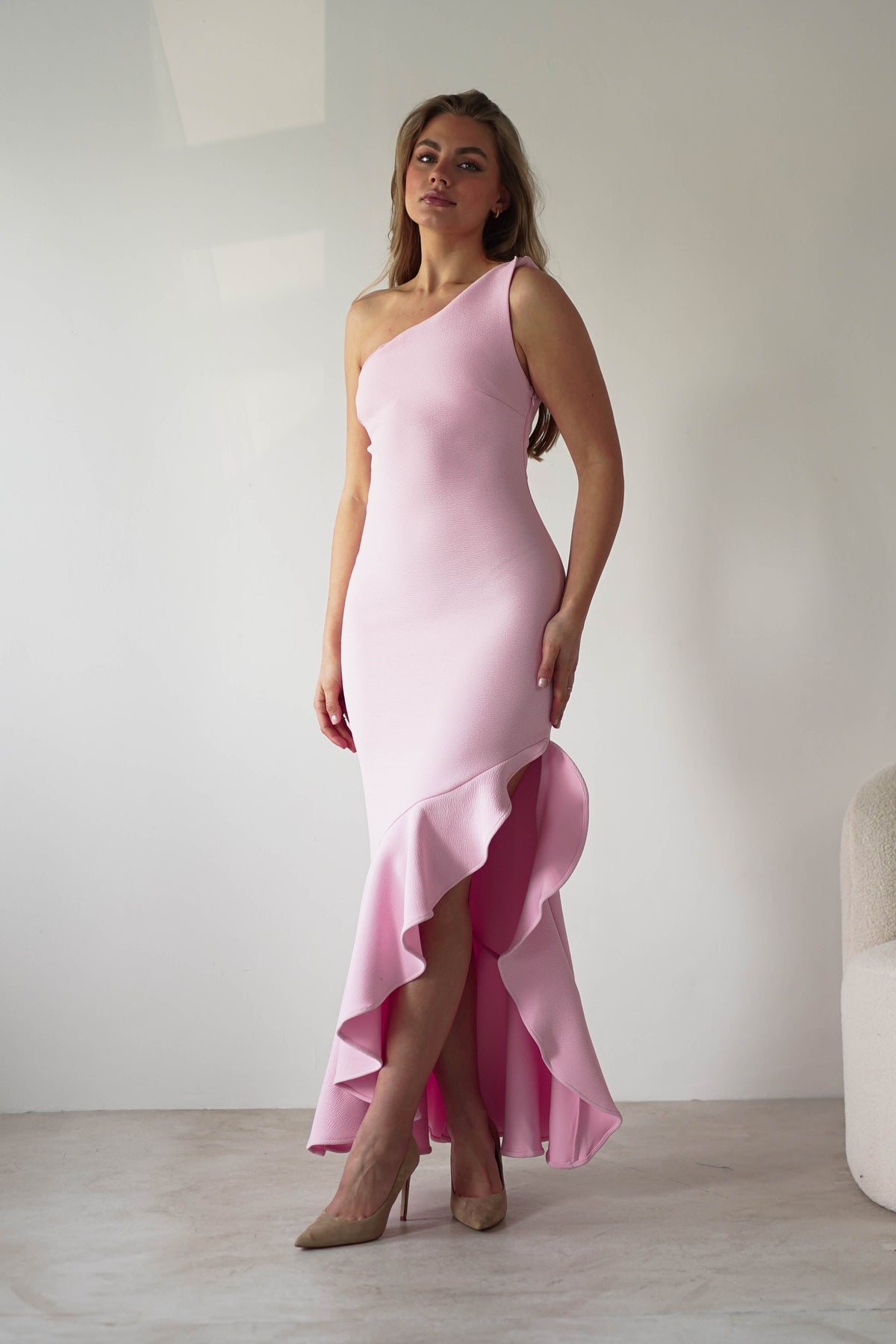 knee length dresses for ladies Tabitha Mesh Ruched Midi Dress – SEROYA main image 0