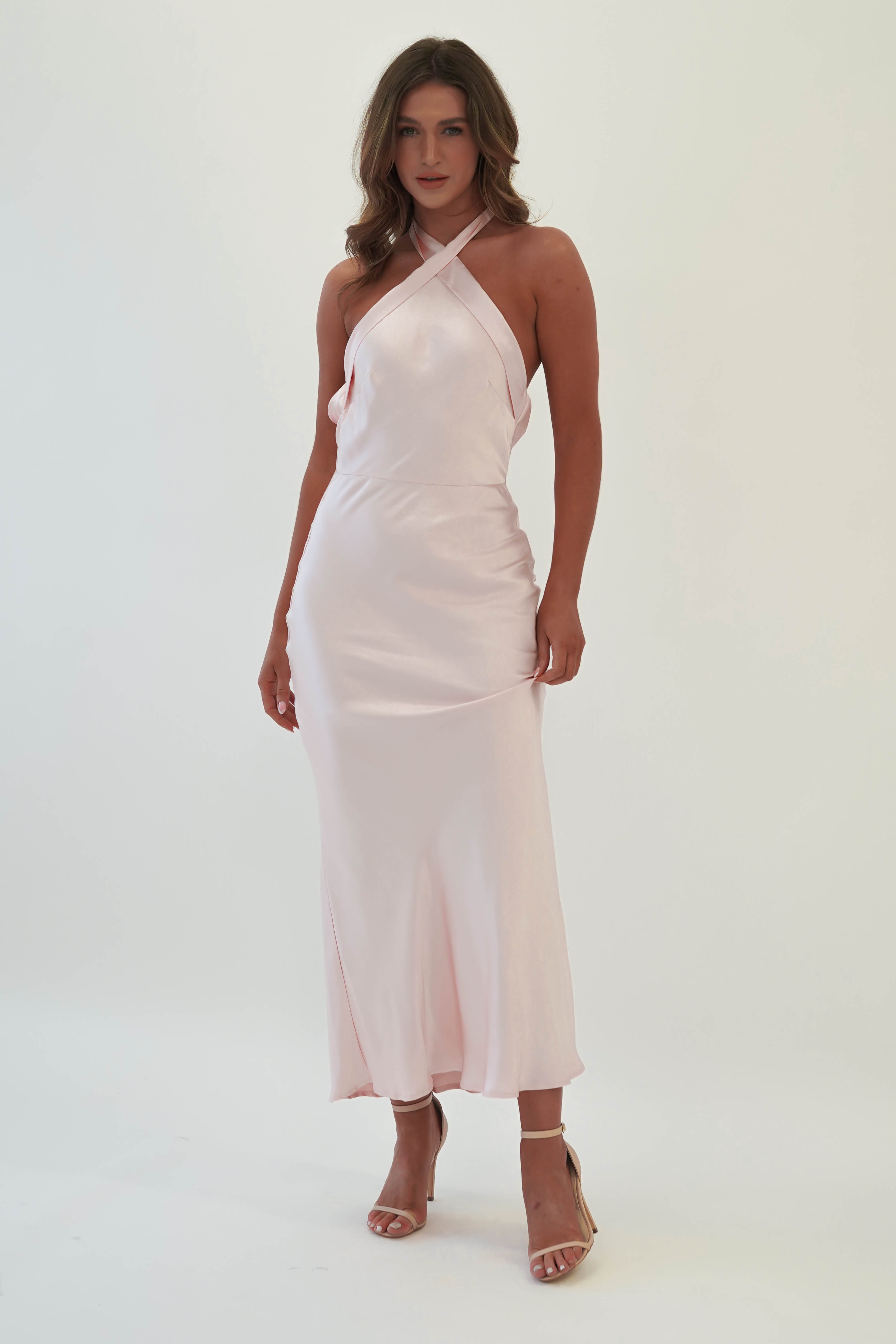 Pippa Soft Satin Midaxi Dress | Pearl Pink