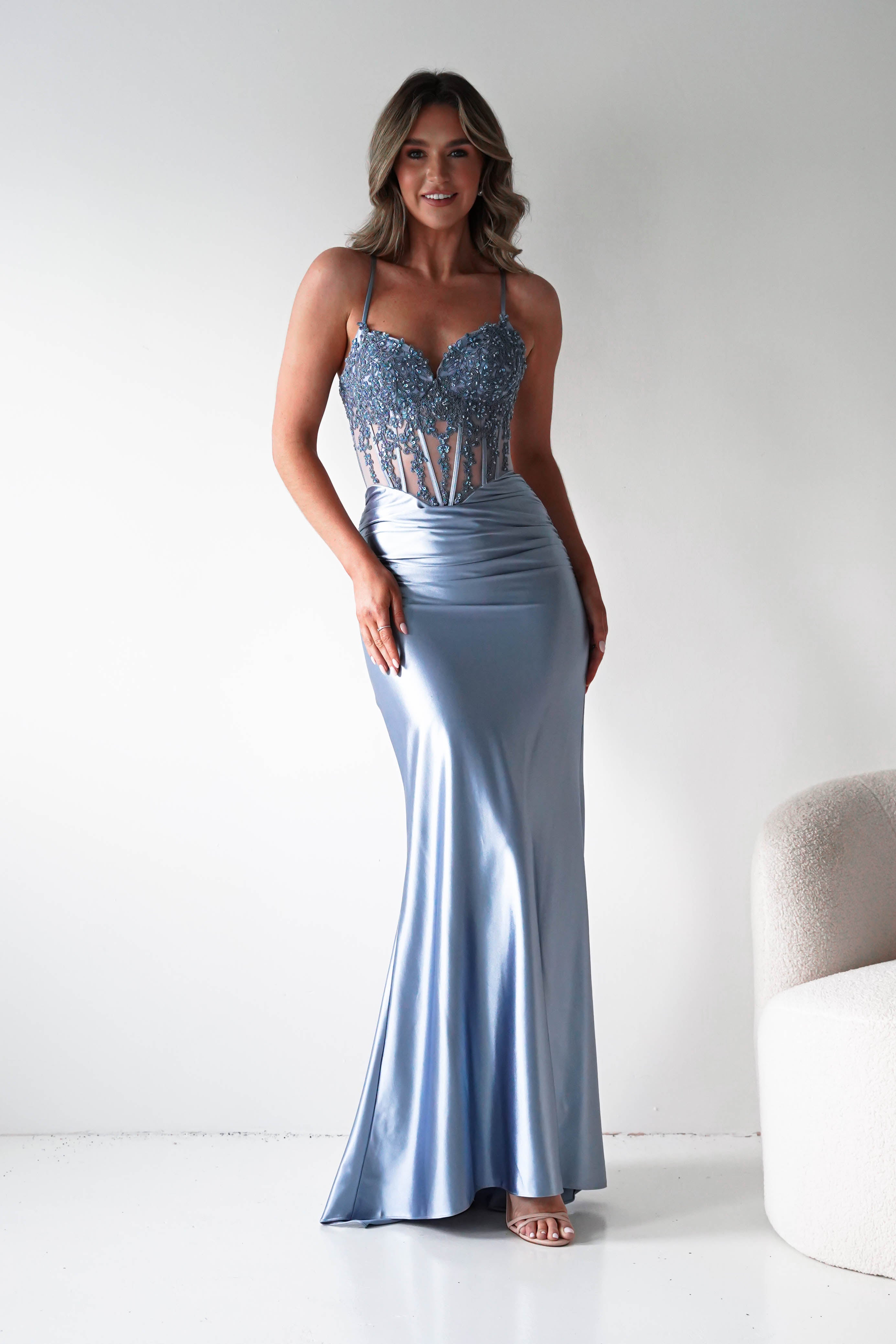 Oh Hello Clothing Dresses > Prom Dresses 1*DONE- Raya Embellished Corset Gown | NEW COLOUR- LIGHT BLUE SAMPLE