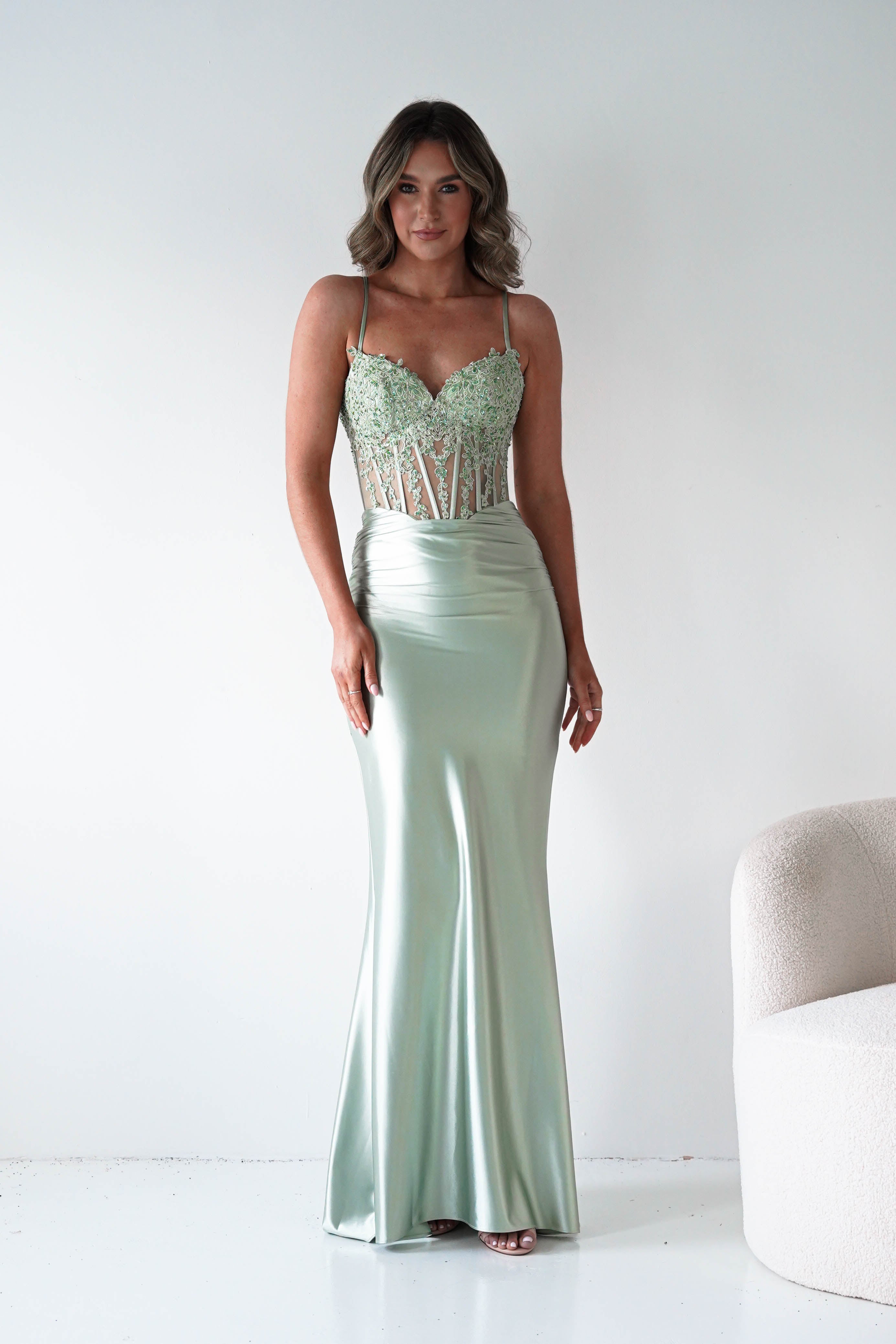 Oh Hello Clothing Dresses > Prom Dresses 1*DONE- Raya Embellished Corset Gown | NEW COLOUR- Sage SAMPLE (Copy) (Copy)