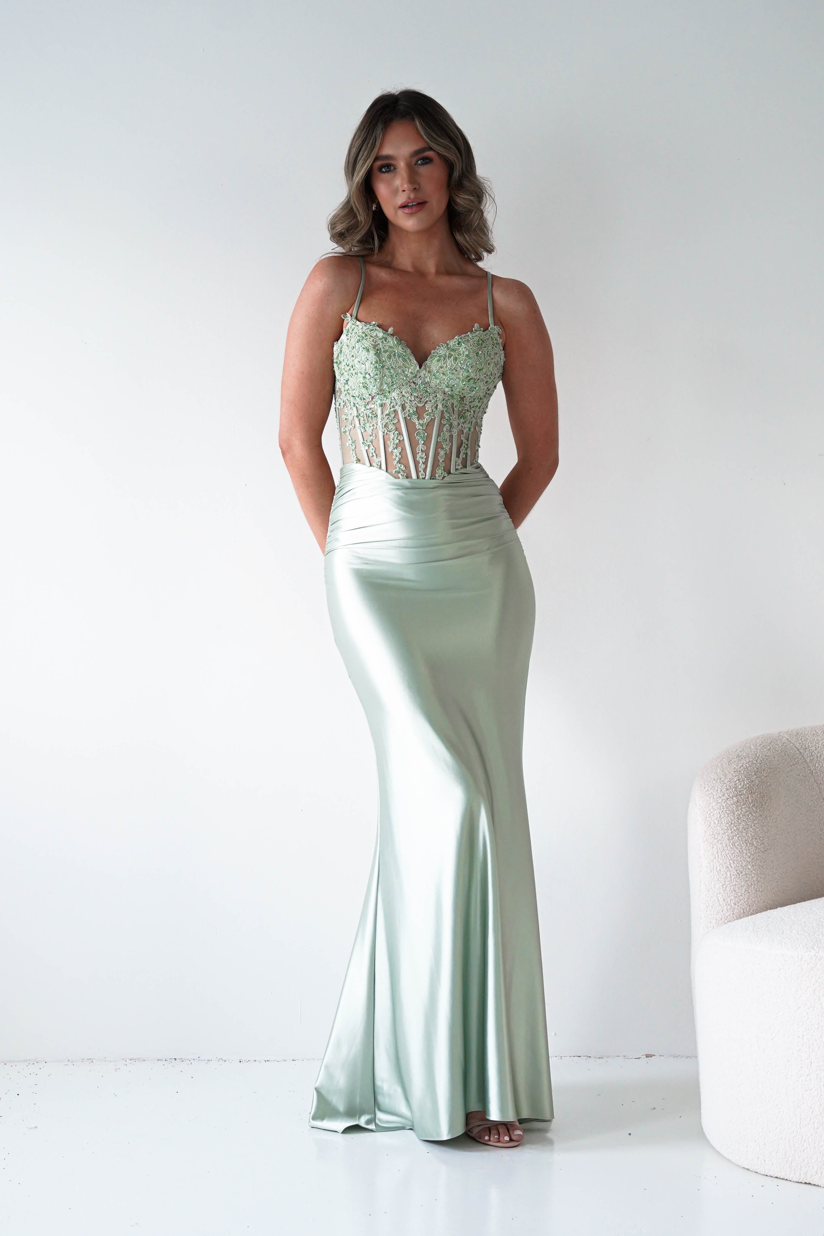 Oh Hello Clothing Dresses > Prom Dresses 1*DONE- Raya Embellished Corset Gown | NEW COLOUR- Sage SAMPLE (Copy) (Copy)