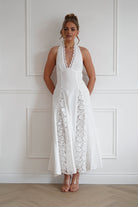 Oh Hello Clothing Dresses > Prom Dresses 1*DONE-RT0035D-INDIKAH-White Lace Trim Tie-Back Midi Dress