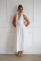 Oh Hello Clothing Dresses > Prom Dresses 1*DONE-RT0035D-INDIKAH-White Lace Trim Tie-Back Midi Dress