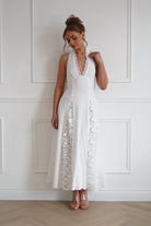 Oh Hello Clothing Dresses > Prom Dresses 1*DONE-RT0035D-INDIKAH-White Lace Trim Tie-Back Midi Dress