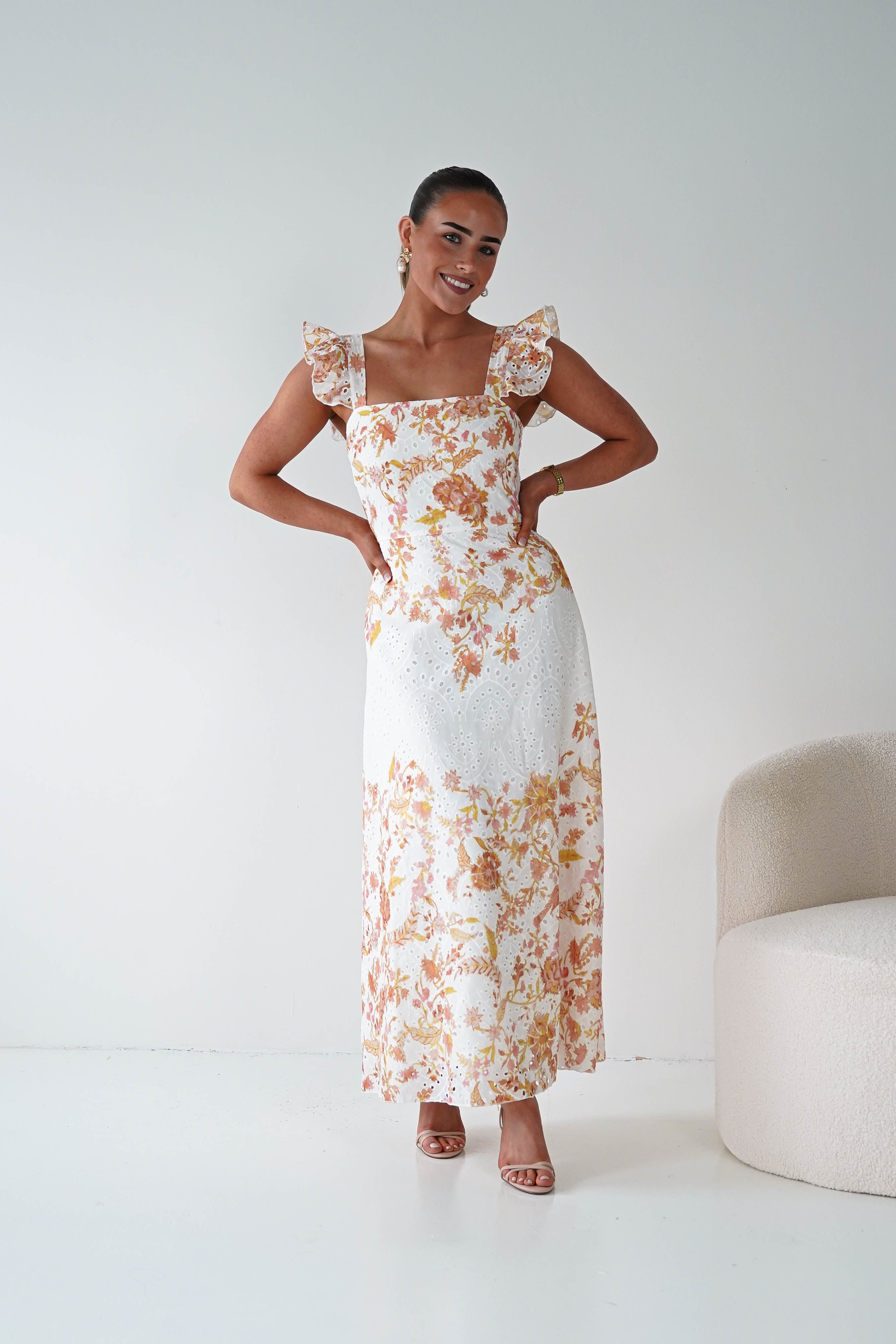 Orla Floral Print Maxi Dress | Orange/White – Oh Hello Clothing