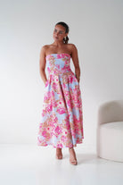 Oh Hello Clothing Women > Clothing > Dresses 1*DONE -S18893- DANNI STRAPLESS MIDI DRESS FLROAL - BLUE