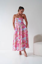 Oh Hello Clothing Women > Clothing > Dresses 1*DONE -S18893- DANNI STRAPLESS MIDI DRESS FLROAL - BLUE