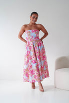 Oh Hello Clothing Women > Clothing > Dresses 1*DONE -S18893- DANNI STRAPLESS MIDI DRESS FLROAL - BLUE