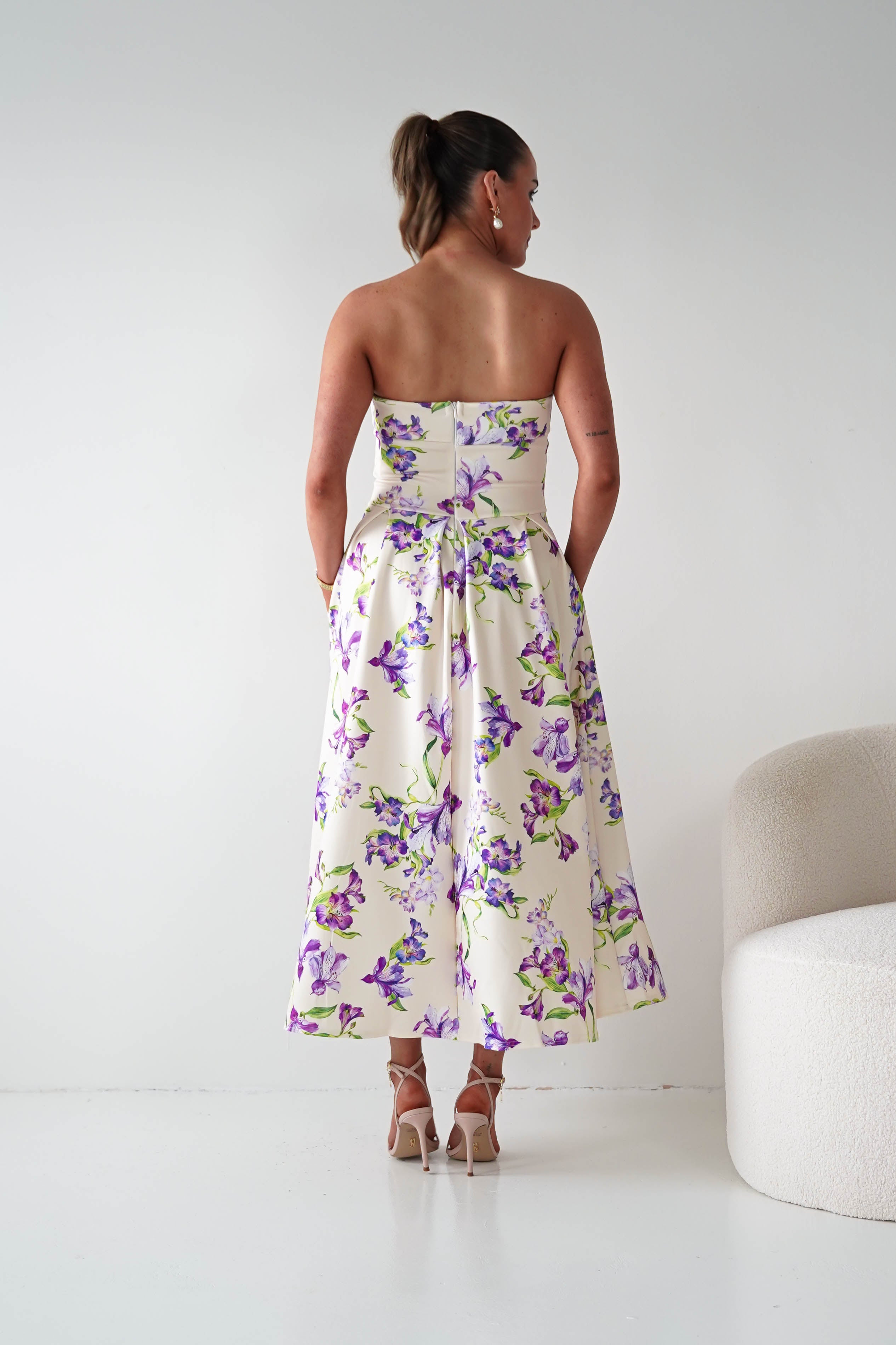 Oh Hello Clothing Women > Clothing > Dresses 1*DONE -S18893- DANNI STRAPLESS MIDI DRESS FLROAL -YELLOW (Copy)