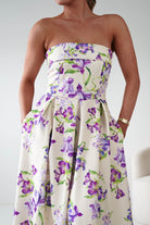 Oh Hello Clothing Women > Clothing > Dresses 1*DONE -S18893- DANNI STRAPLESS MIDI DRESS FLROAL -YELLOW (Copy)