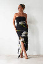 Kristie Strapless Mesh Midi Dress Black | Wedding Guest Dress | Midi | Mesh | Oh Hello Clothing