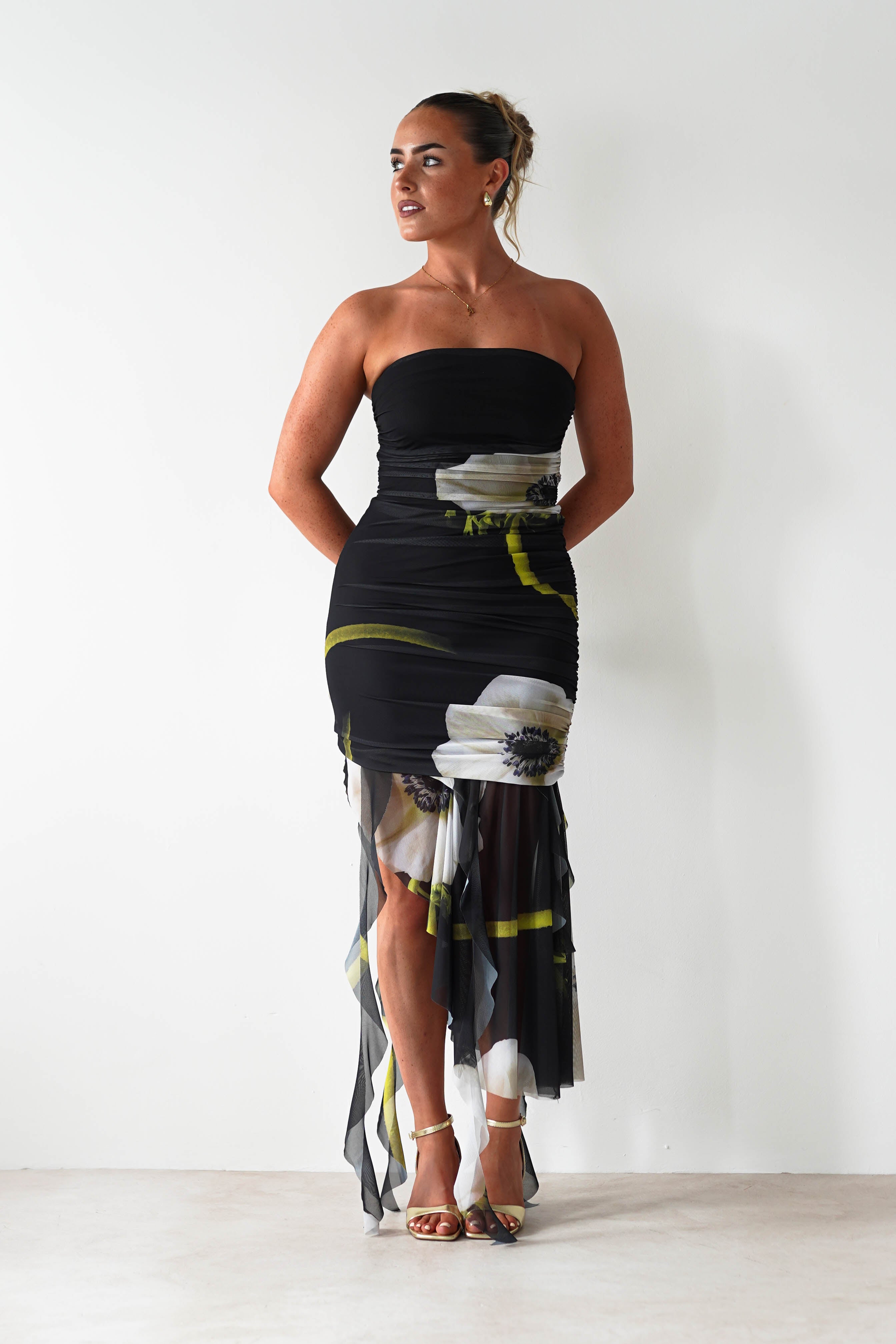 Kristie Strapless Mesh Midi Dress | Black | Oh Hello Clothing | S (8)