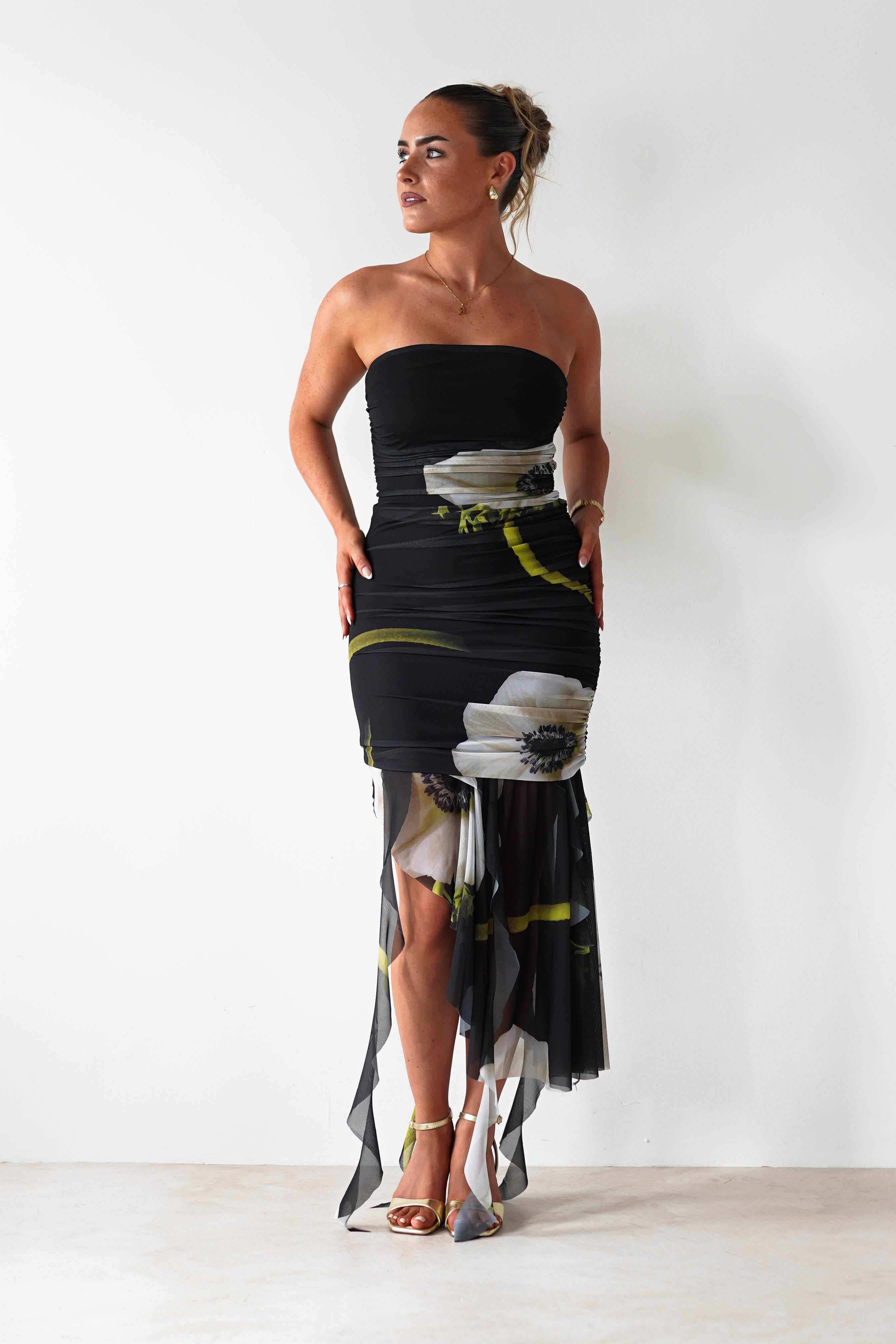 Kristie Strapless Mesh Midi Dress | Black | Oh Hello Clothing | S (8)