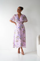 Oh Hello Clothing Women > Clothing > Dresses 1*DONE-SAMPLE Lilac Floral Draped Midi Dress