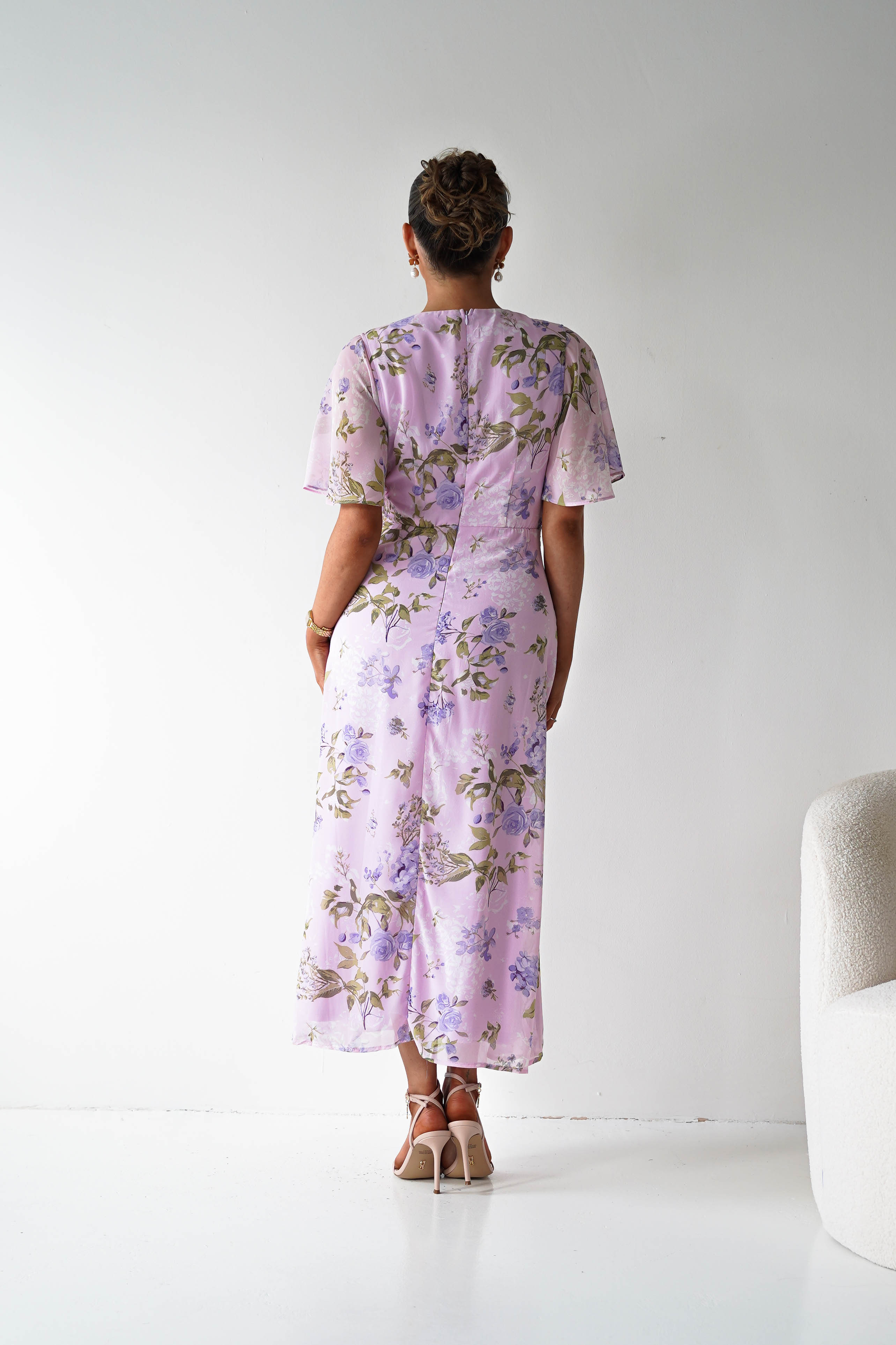 Oh Hello Clothing Women > Clothing > Dresses 1*DONE-SAMPLE Lilac Floral Draped Midi Dress