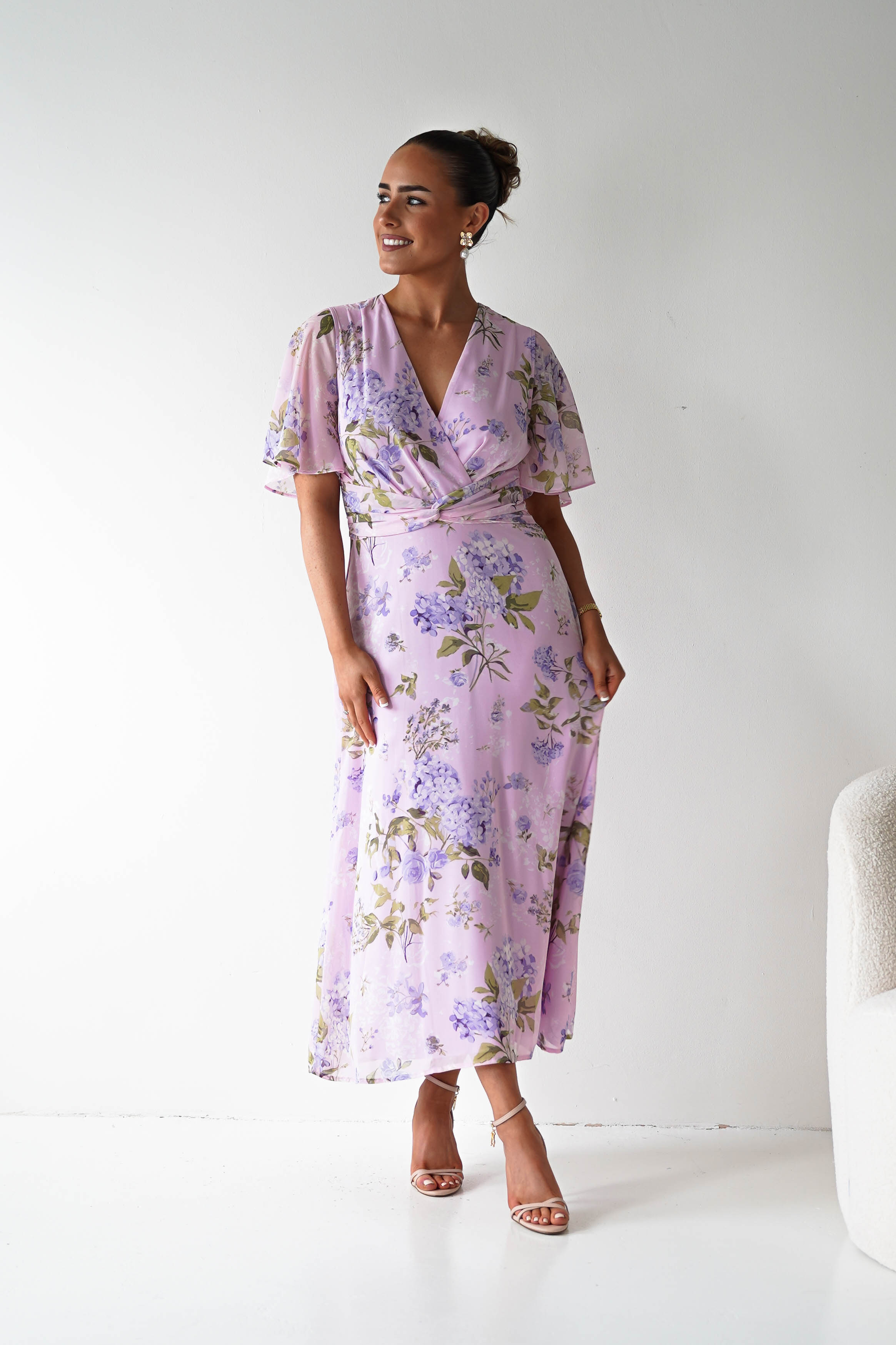 Oh Hello Clothing Women > Clothing > Dresses 1*DONE-SAMPLE Lilac Floral Draped Midi Dress