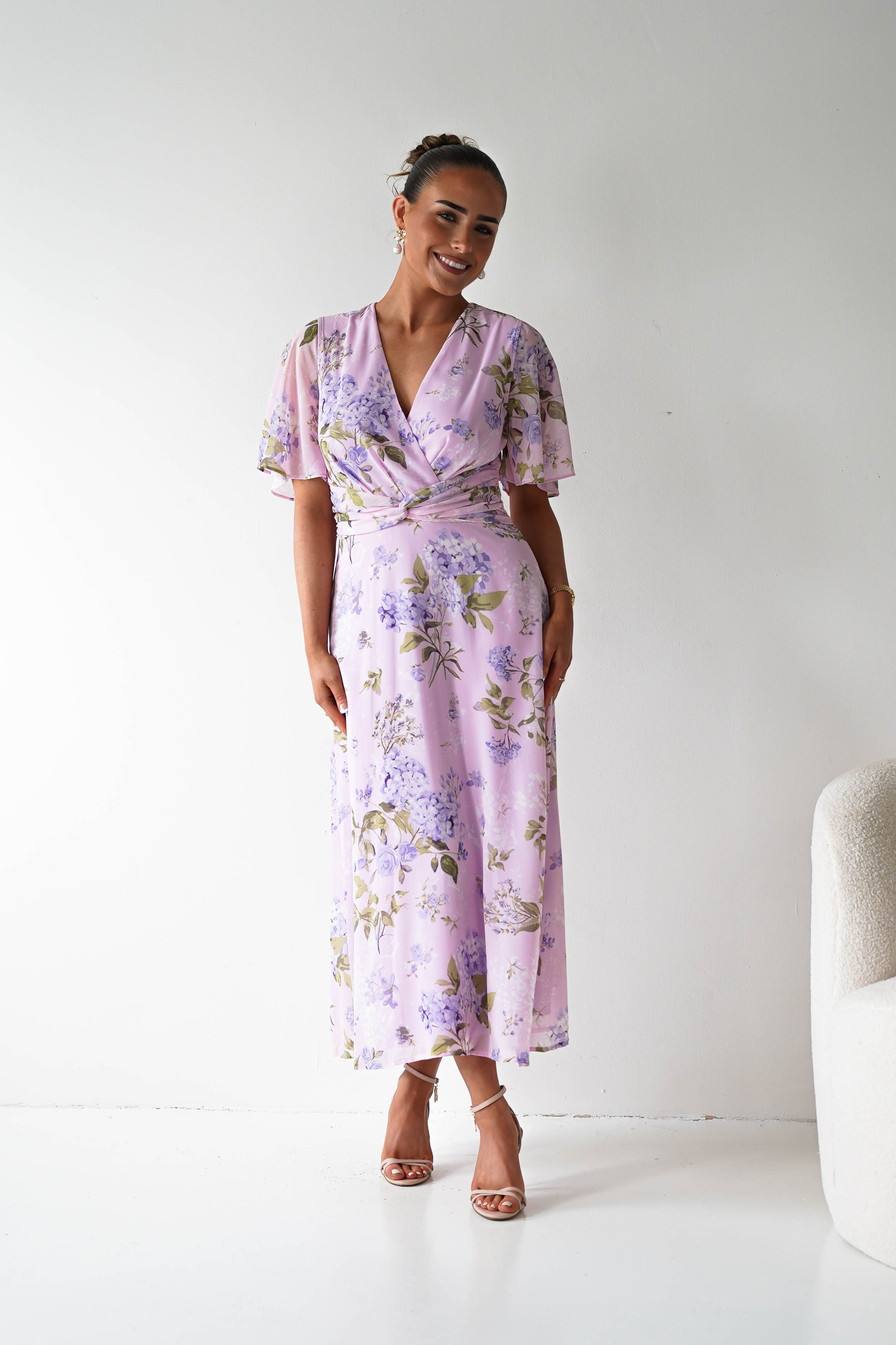 Oh Hello Clothing Women > Clothing > Dresses 1*DONE-SAMPLE Lilac Floral Draped Midi Dress